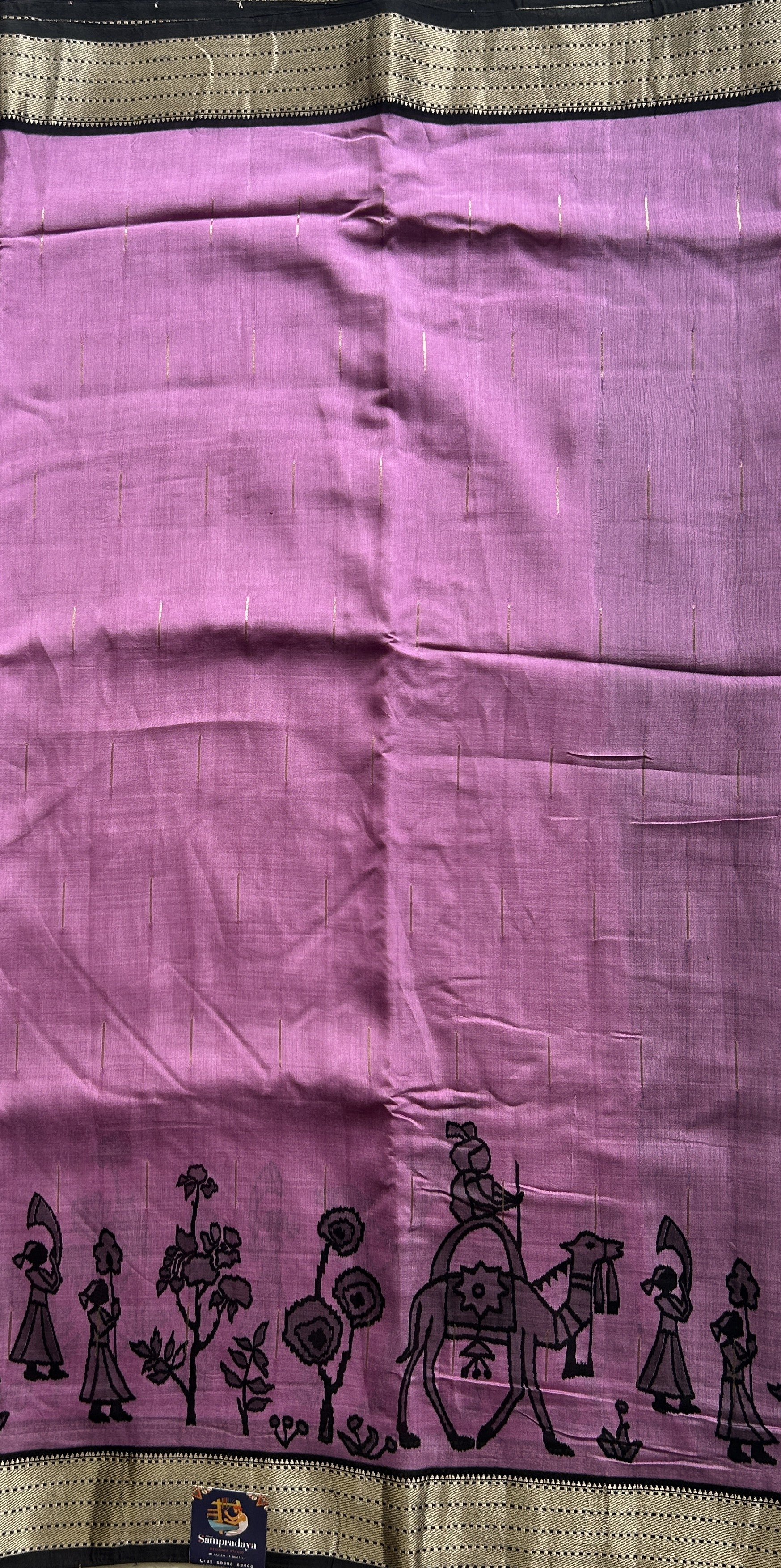 Dola Crepe Saree Dark Lavender Colored Elegantly Paired with a Zari Border. - Sampradaya Designer Studio