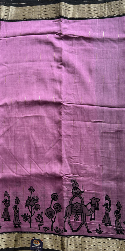Dola Crepe Saree Dark Lavender Colored Elegantly Paired with a Zari Border. - Sampradaya Designer Studio