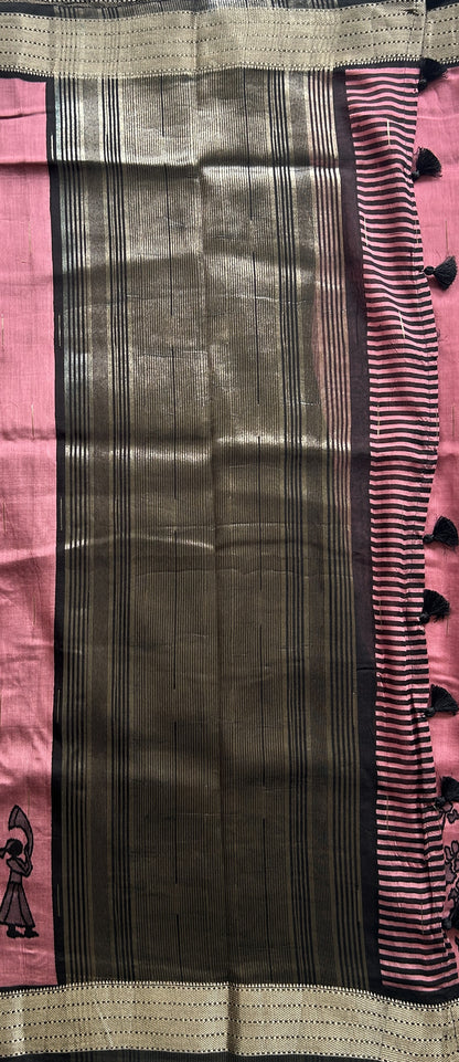 Dola Crepe Saree Dark Onion Pink Colored Elegantly Paired with a Zari Border. - Sampradaya Designer Studio