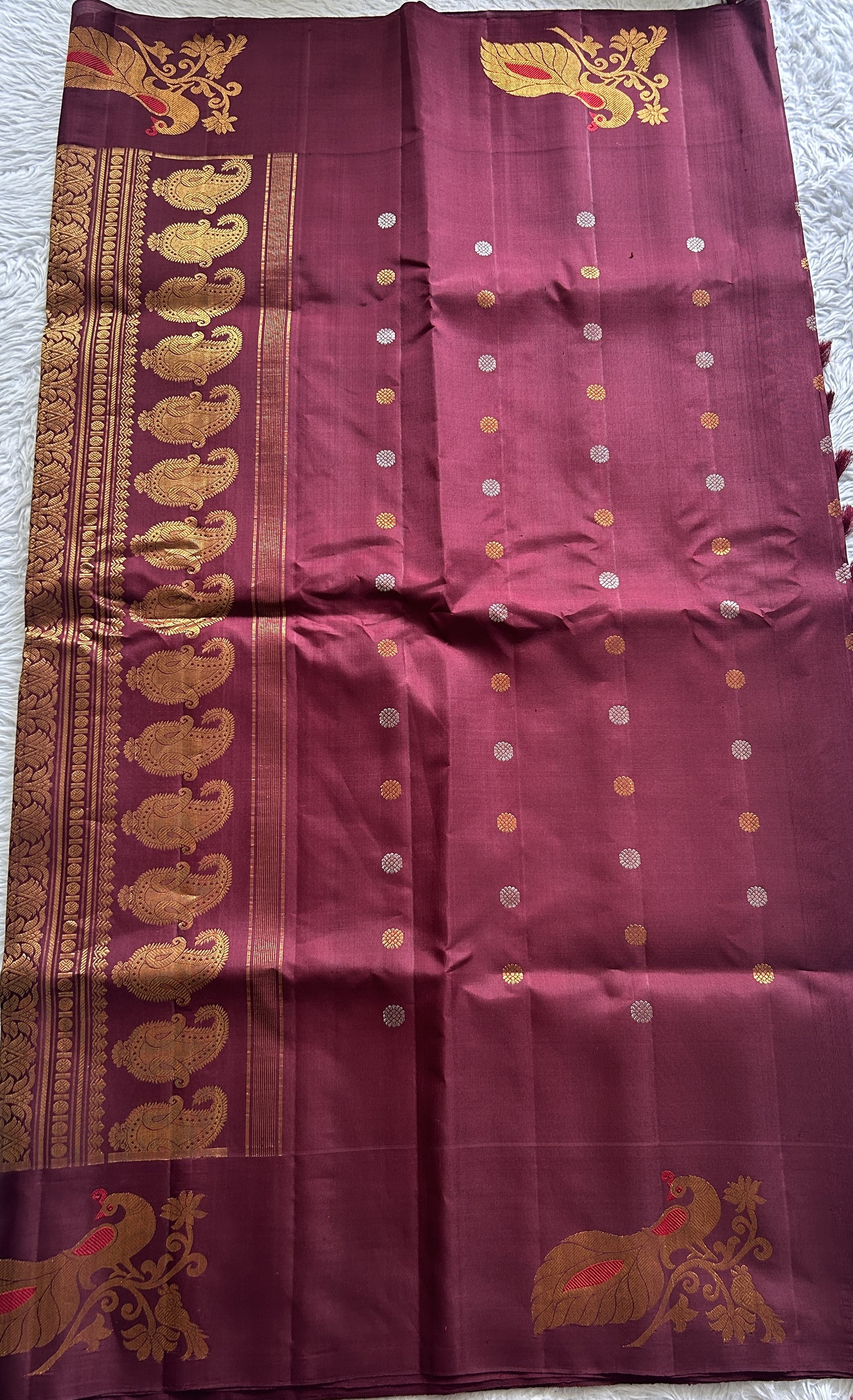 Gadwal Silk Saree Brown Colored Complemented With a Minakari Border - Sampradaya Designer Studio