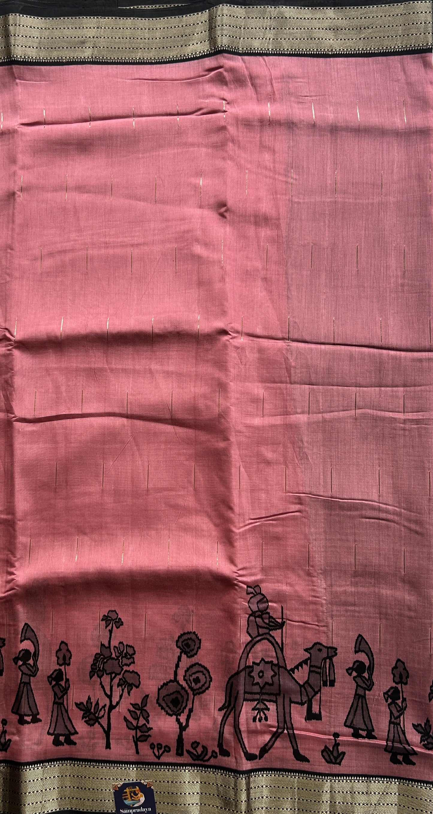 Dola Crepe Saree Dark Onion Pink Colored Elegantly Paired with a Zari Border. - Sampradaya Designer Studio