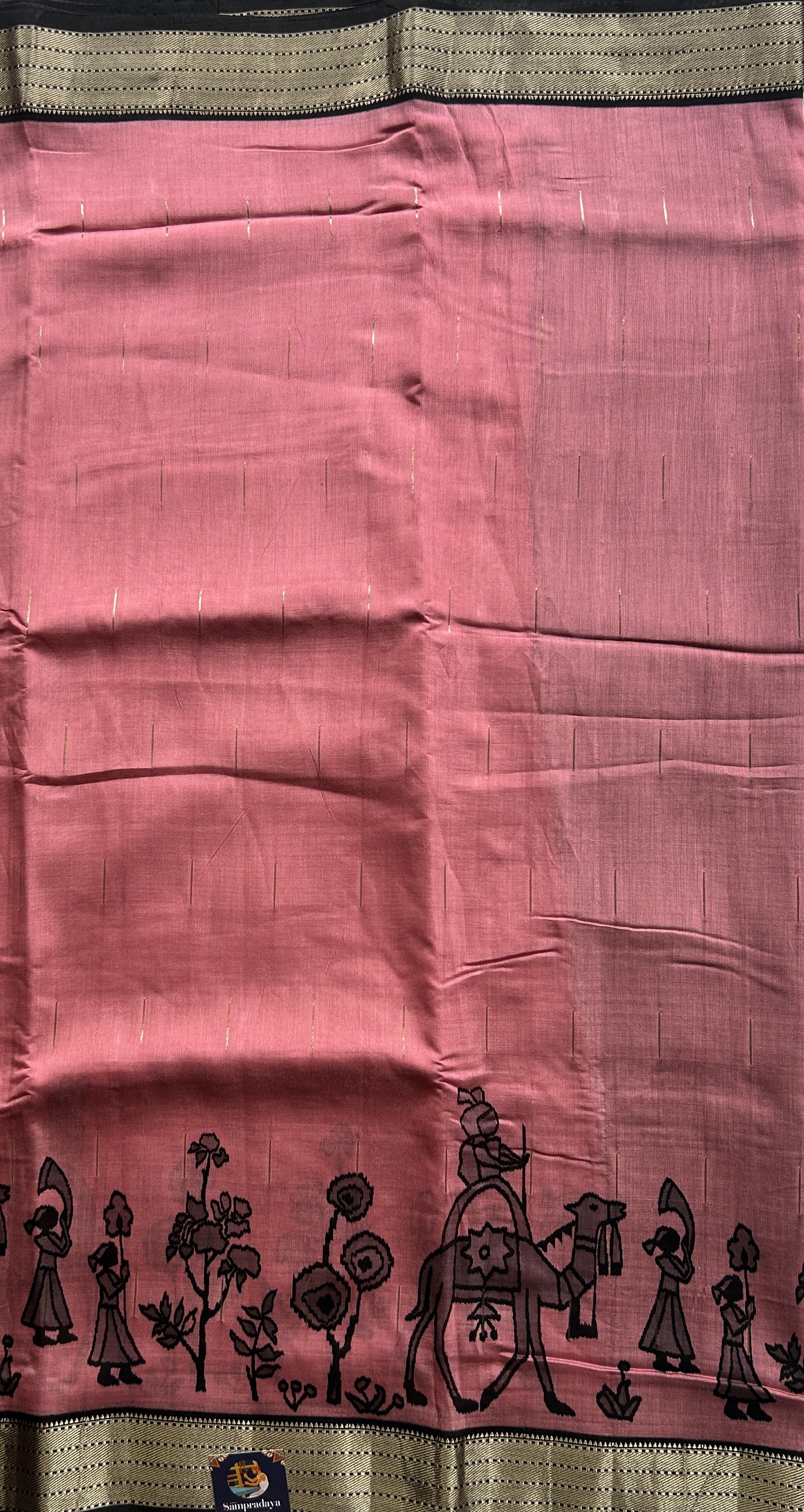 Dola Crepe Saree Dark Onion Pink Colored Elegantly Paired with a Zari Border. - Sampradaya Designer Studio