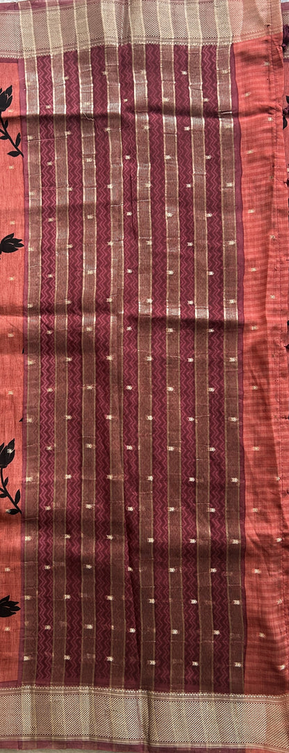 Dola Crepe Saree Brick Colored Elegantly Paired with a Zari Border. - Sampradaya Designer Studio