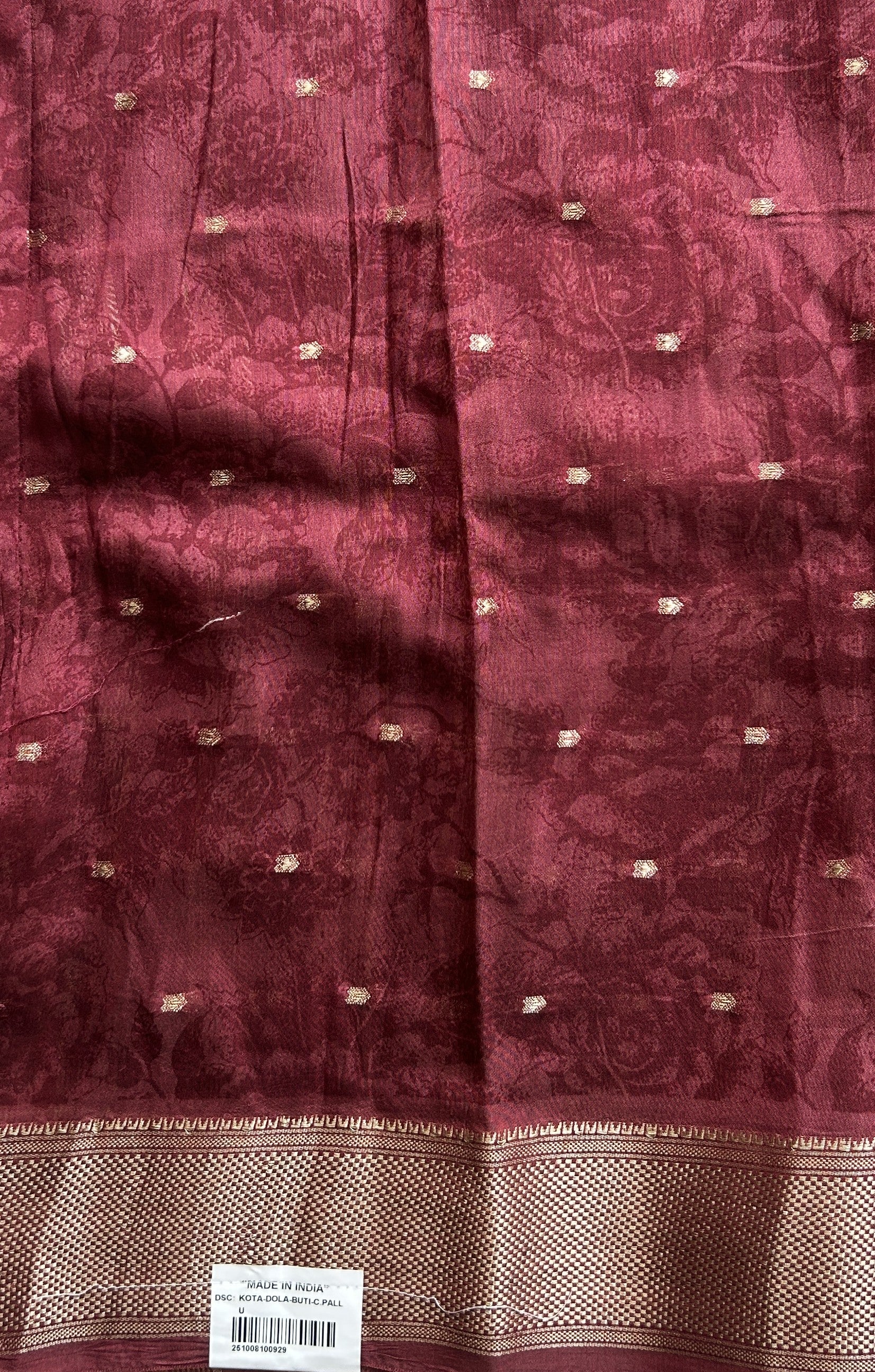 Dola Crepe Saree Brick Colored Elegantly Paired with a Zari Border. - Sampradaya Designer Studio