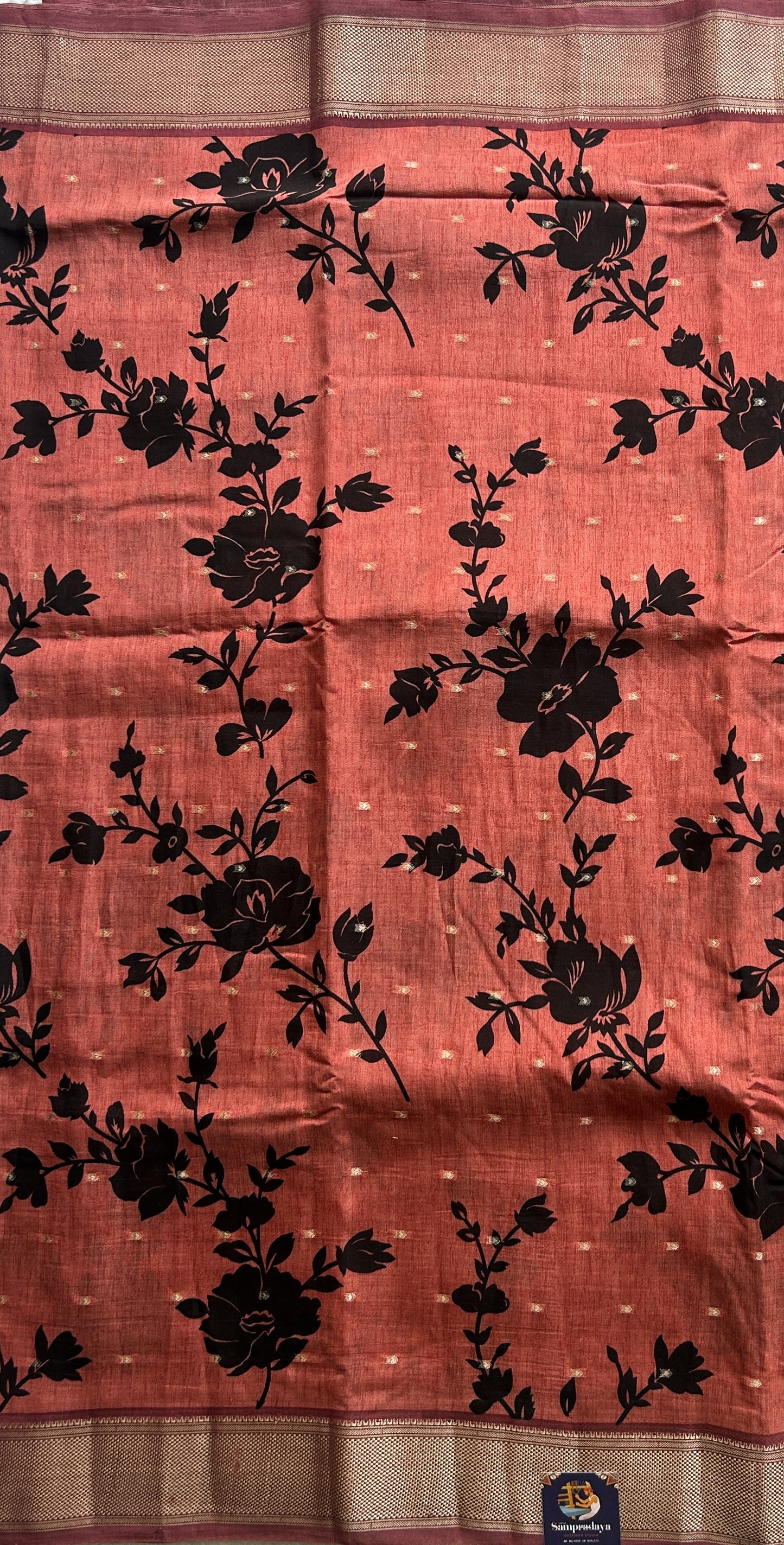Dola Crepe Saree Brick Colored Elegantly Paired with a Zari Border. - Sampradaya Designer Studio