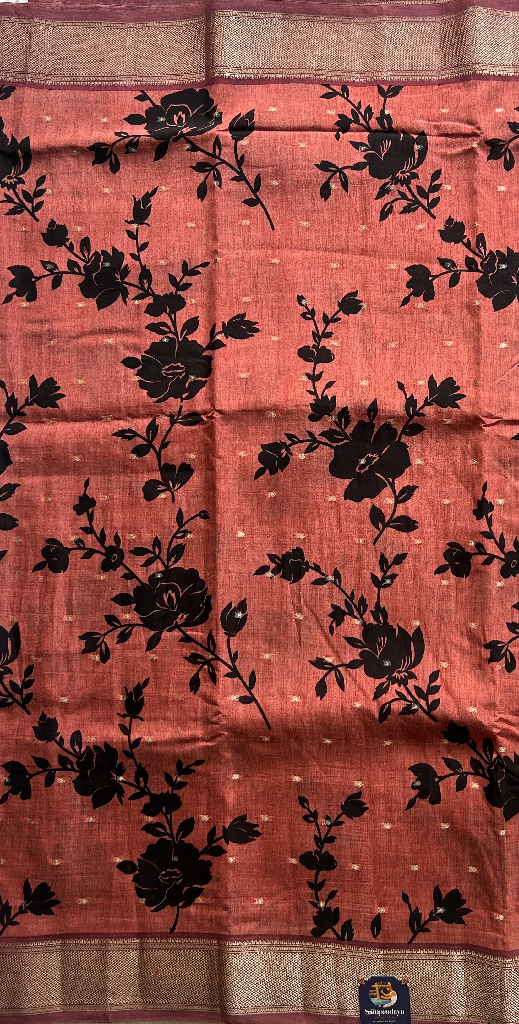 Dola Crepe Saree Brick Colored Elegantly Paired with a Zari Border. - Sampradaya Designer Studio