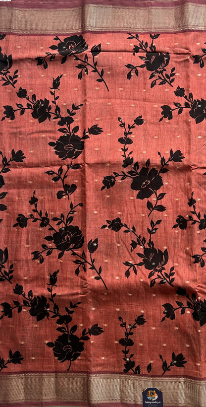 Dola Crepe Saree Brick Colored Elegantly Paired with a Zari Border. - Sampradaya Designer Studio