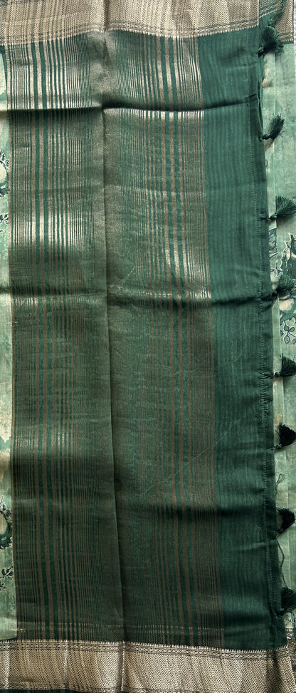 Dola Crepe Saree  Light Green Colored Elegantly Paired with a Zari Border. - Sampradaya Designer Studio
