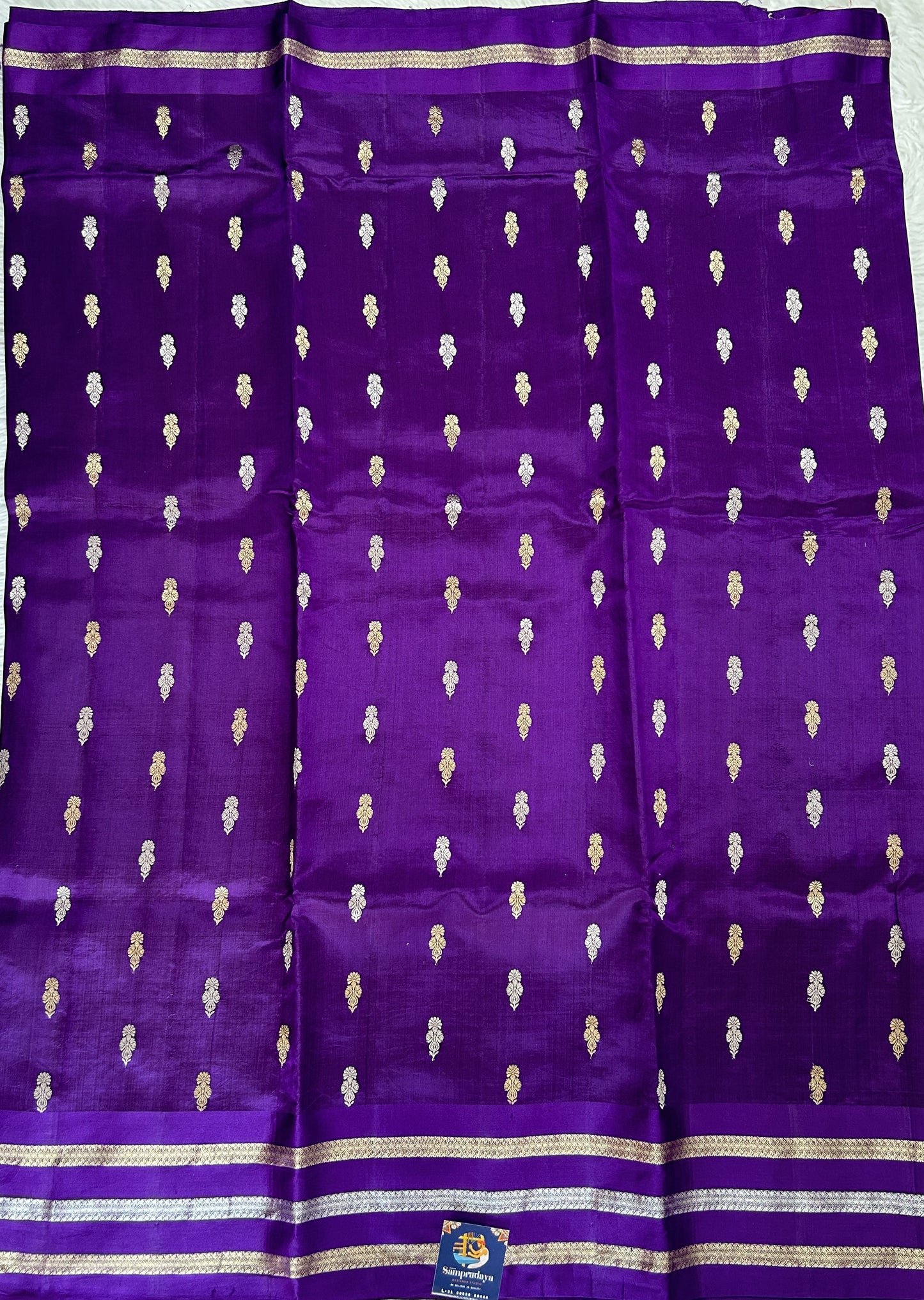 Raw Mango or Pooniya Silk Saree Purple Colored Complemented With a Zari Gap Border - Sampradaya Designer Studio