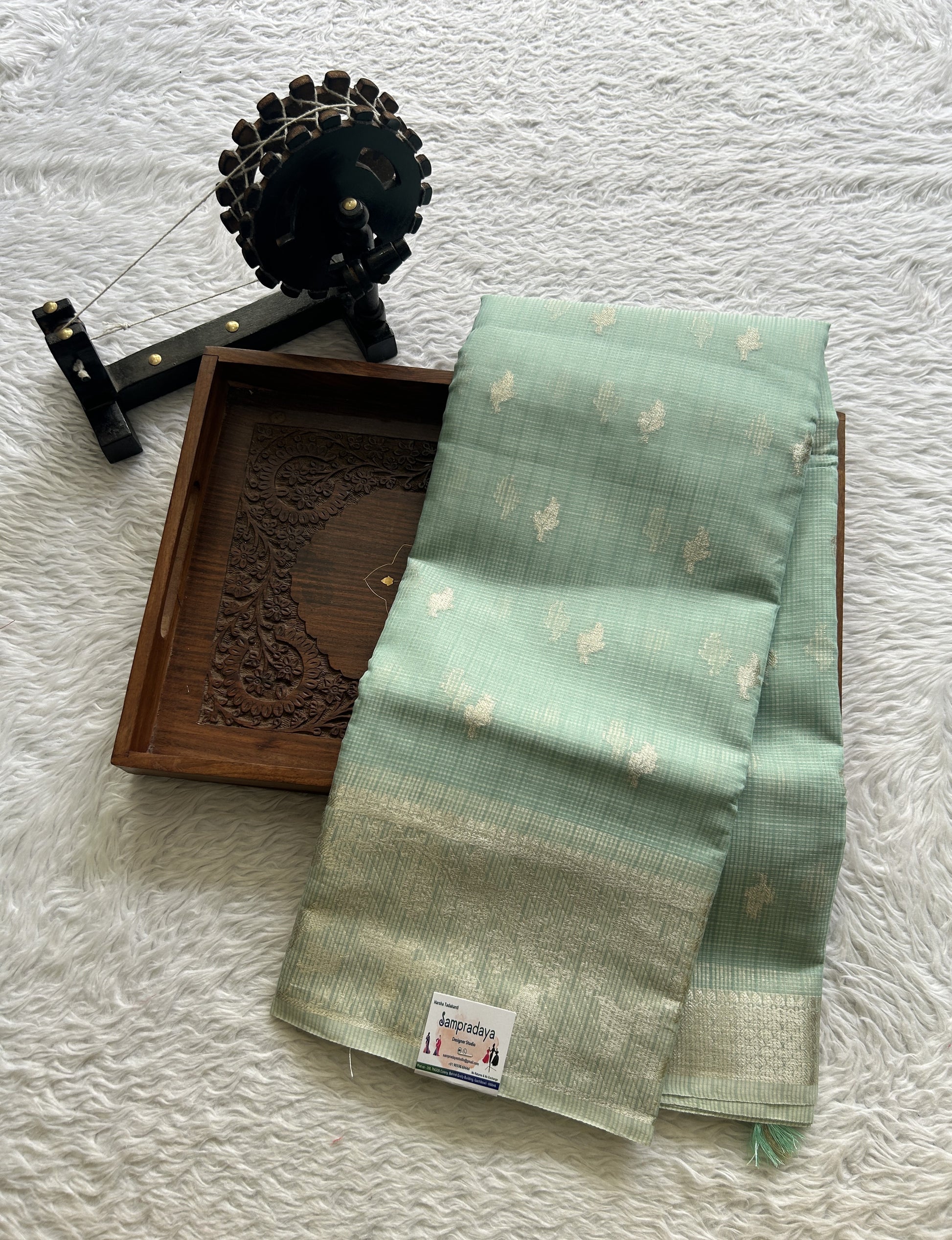Silk kota Saree Ice Blue colored Complemented with a Zari Border. - Sampradaya Designer Studio