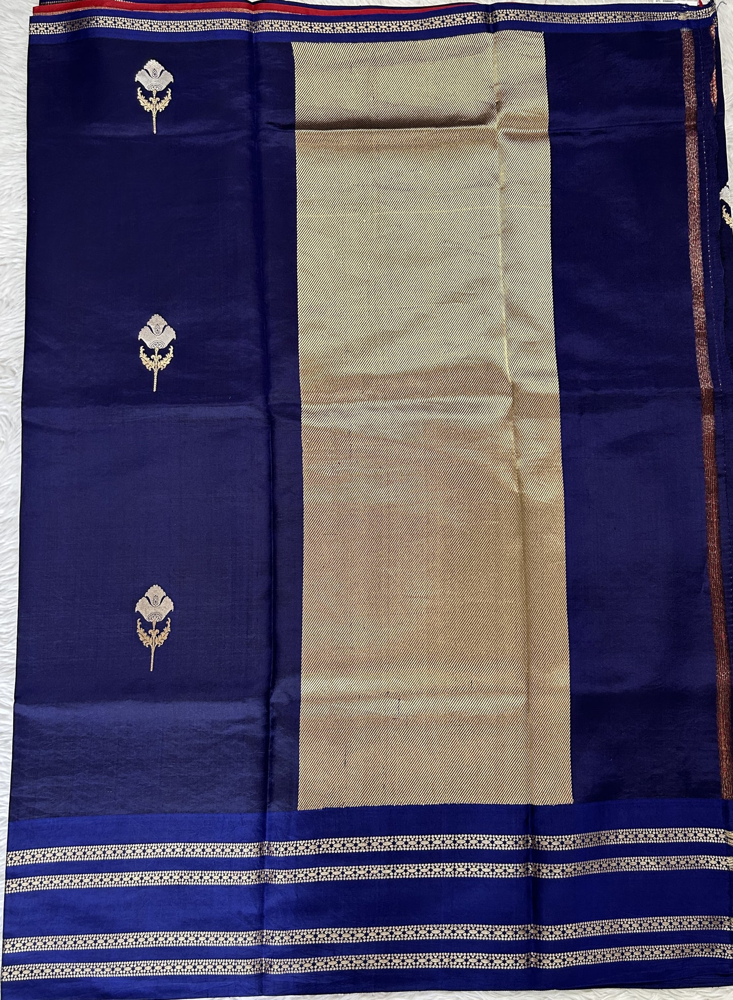 Raw Mango or Pooniya Silk Saree Navy Blue Colored Complemented With a Zari Gap Border - Sampradaya Designer Studio