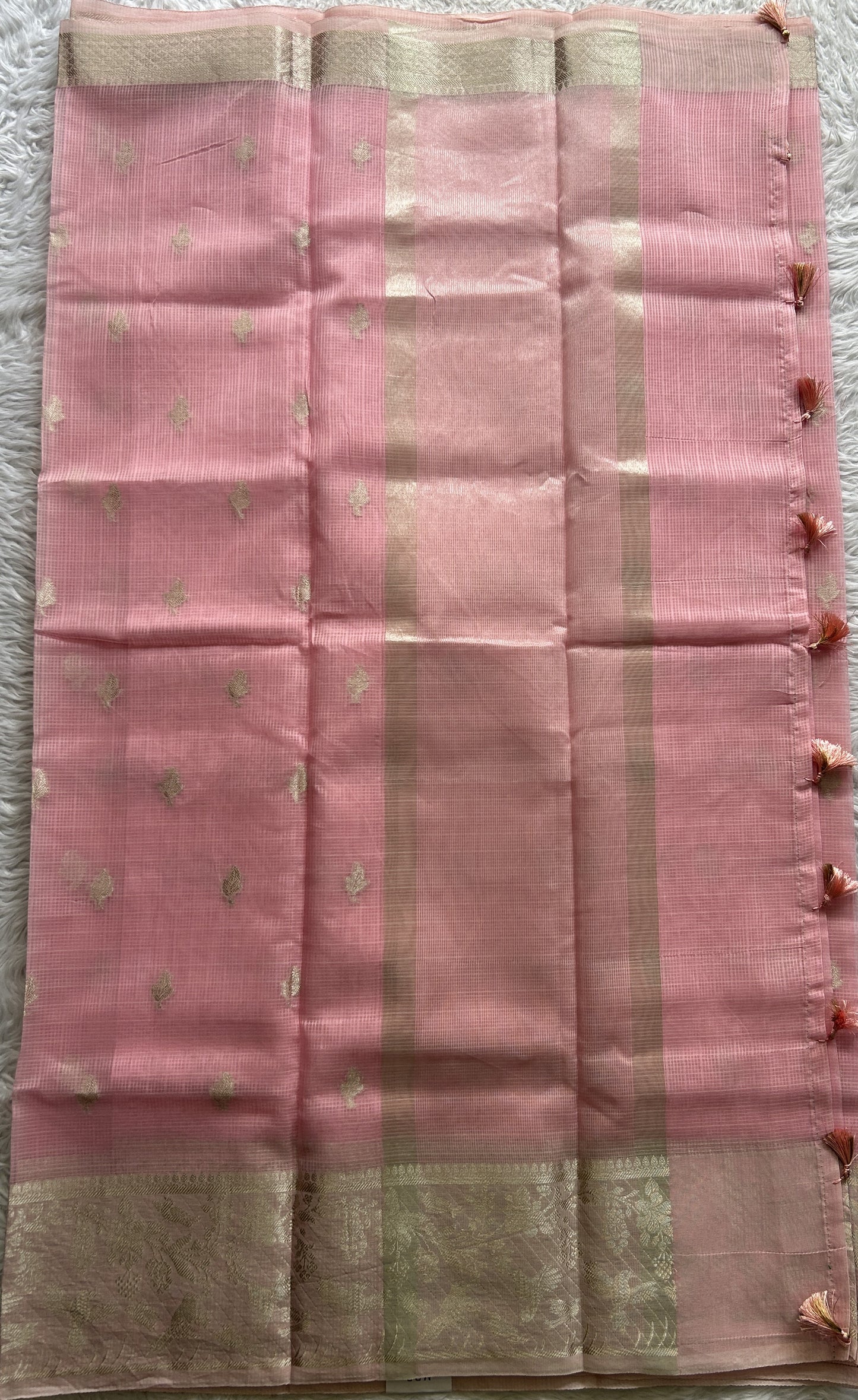 Silk kota Saree Baby Pink colored Complemented with a Zari Border. - Sampradaya Designer Studio