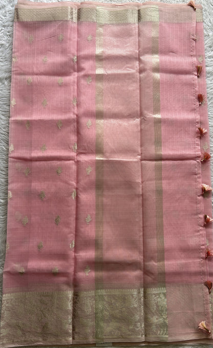 Silk kota Saree Baby Pink colored Complemented with a Zari Border. - Sampradaya Designer Studio
