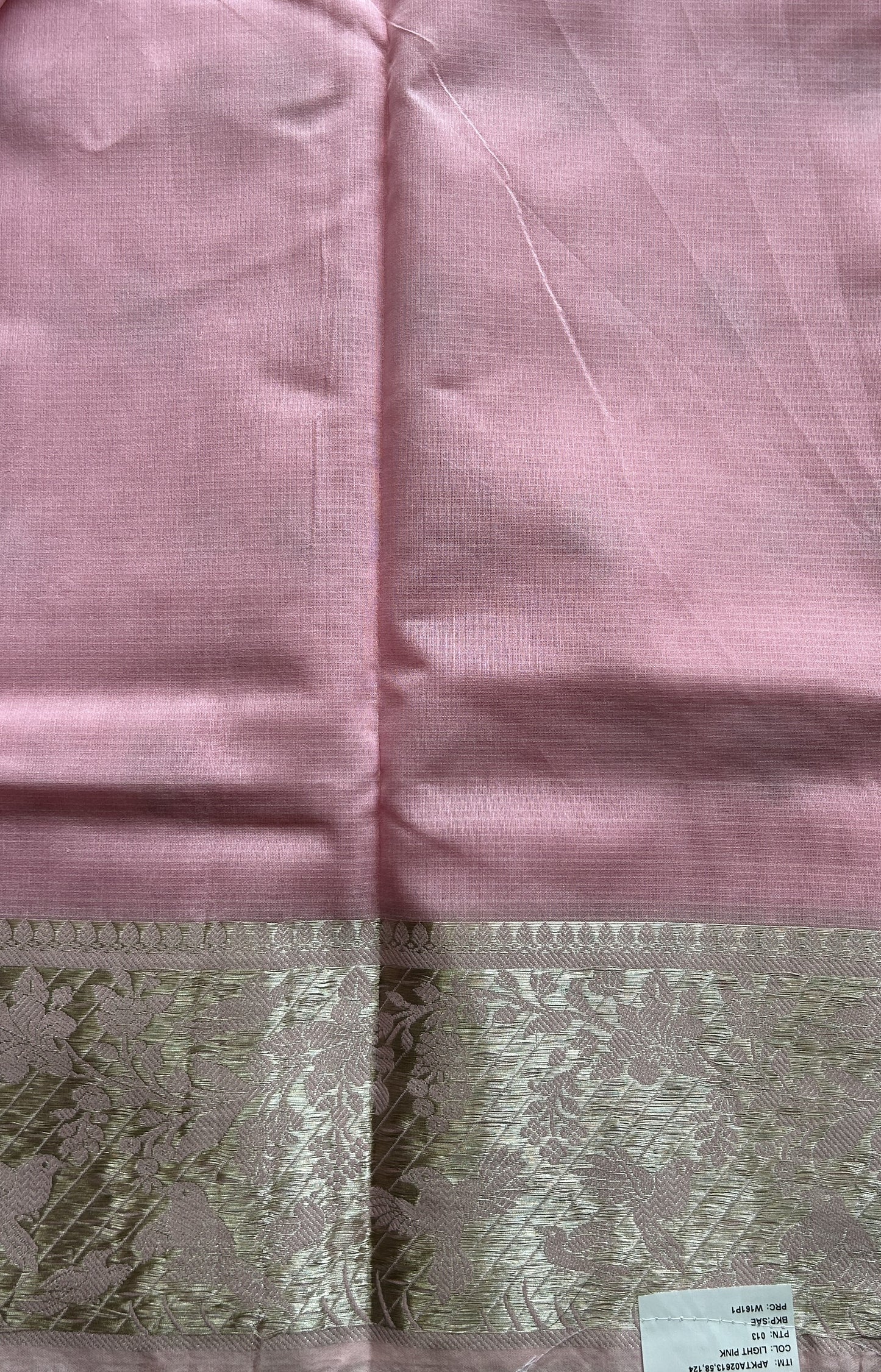 Silk kota Saree Baby Pink colored Complemented with a Zari Border. - Sampradaya Designer Studio