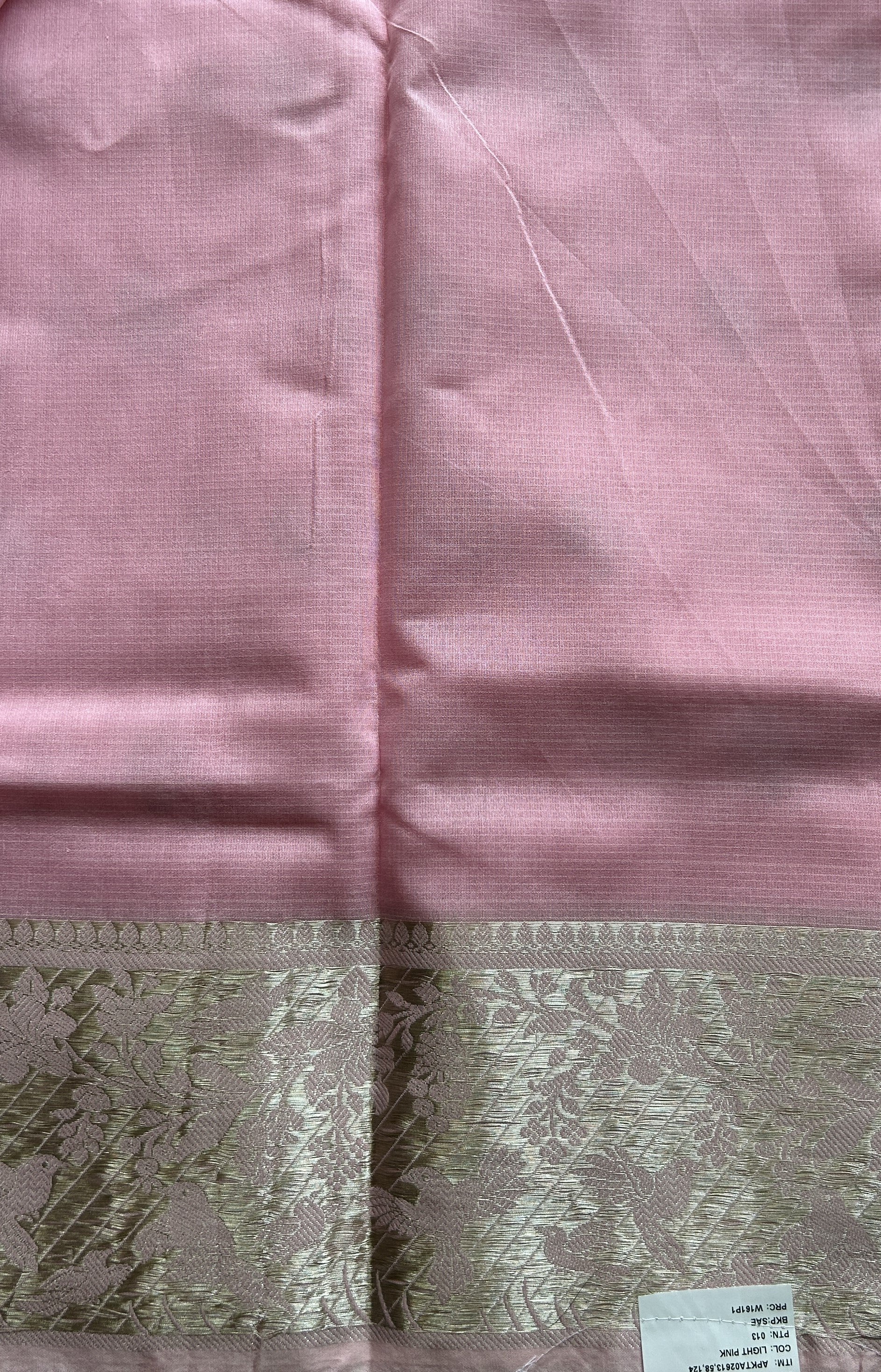 Silk kota Saree Baby Pink colored Complemented with a Zari Border. - Sampradaya Designer Studio