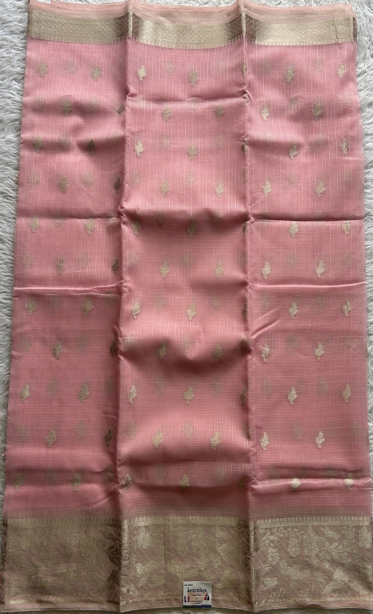 Silk kota Saree Baby Pink colored Complemented with a Zari Border. - Sampradaya Designer Studio