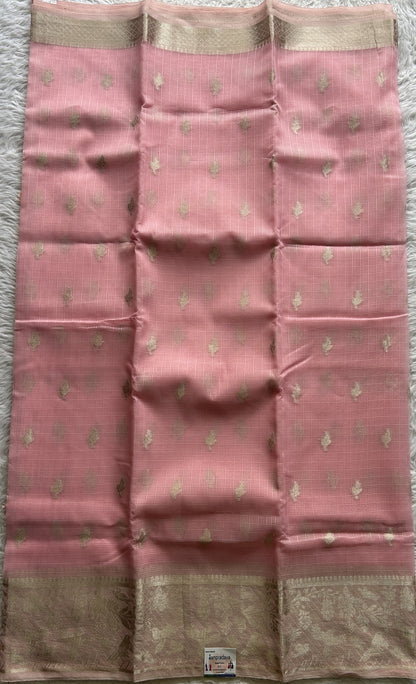 Silk kota Saree Baby Pink colored Complemented with a Zari Border. - Sampradaya Designer Studio