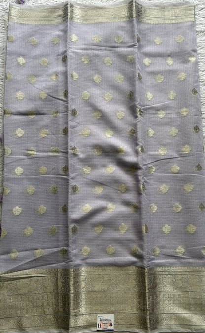 Silk kota Saree Light Lavender colored Complemented with a Zari Border. - Sampradaya Designer Studio