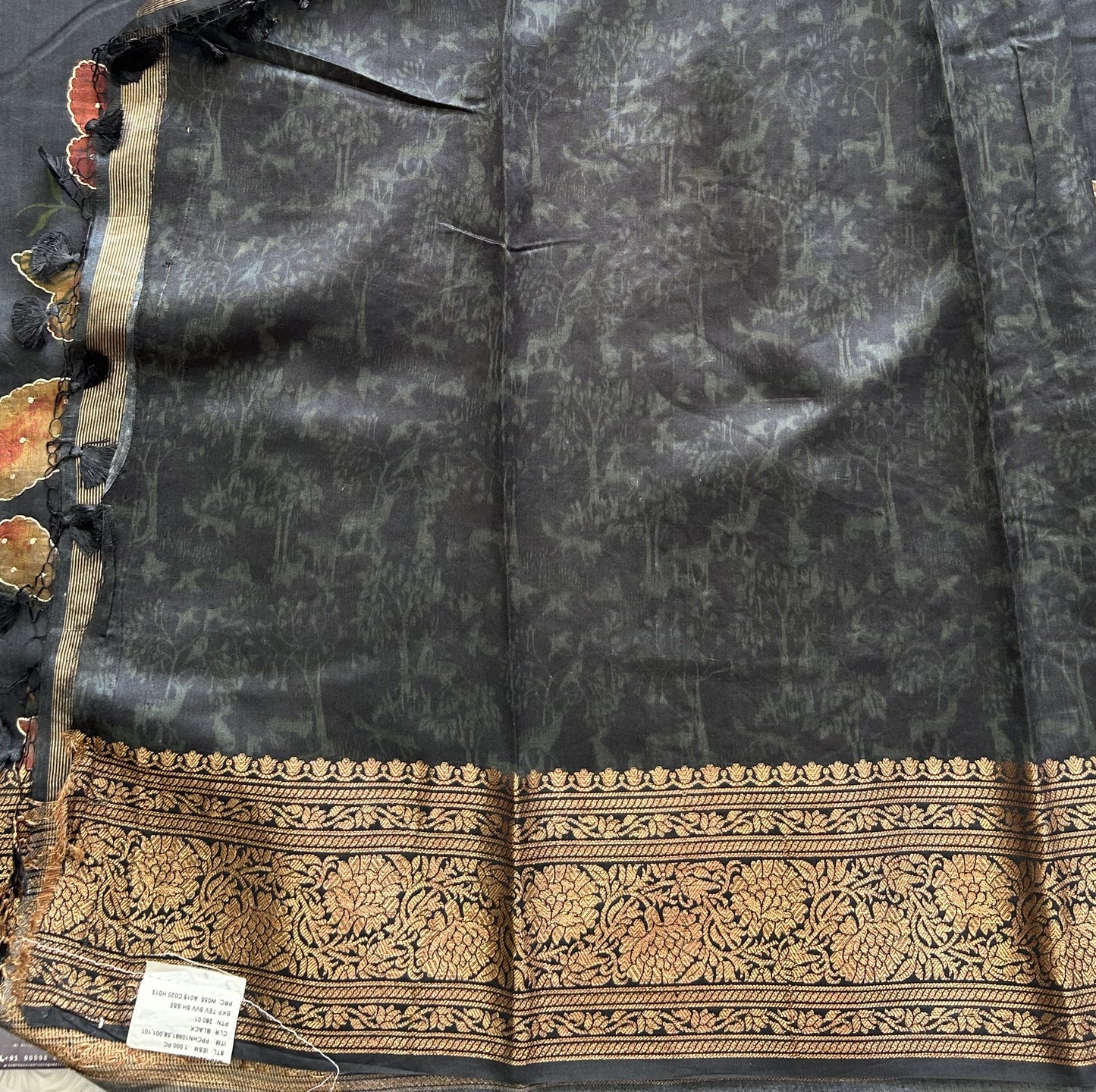 Black Chiniya Silk Saree with Gold Zari Border - Pure Handloom | Silk Mark Certified - Sampradaya Designer Studio