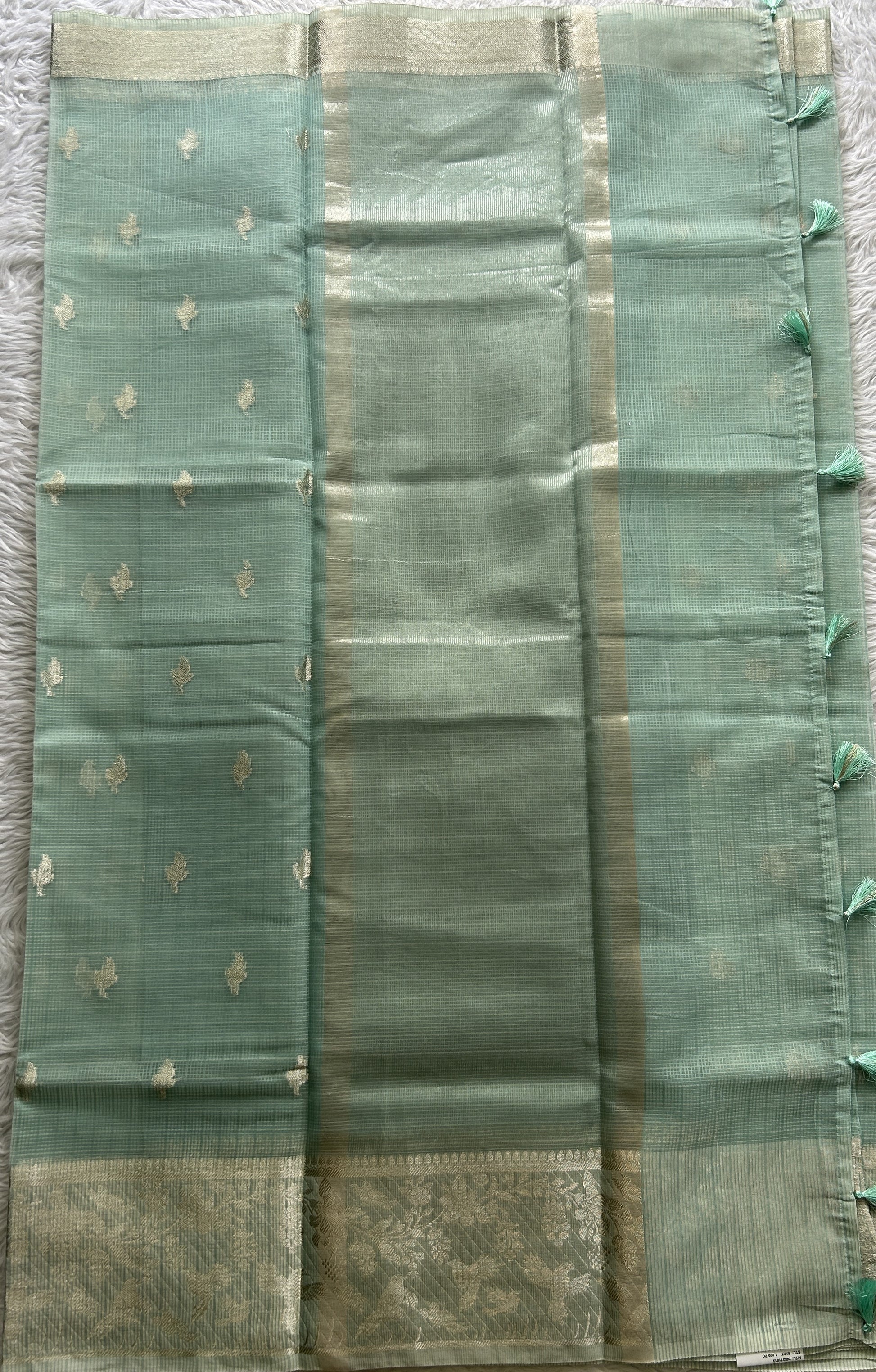 Silk kota Saree Ice Blue colored Complemented with a Zari Border. - Sampradaya Designer Studio