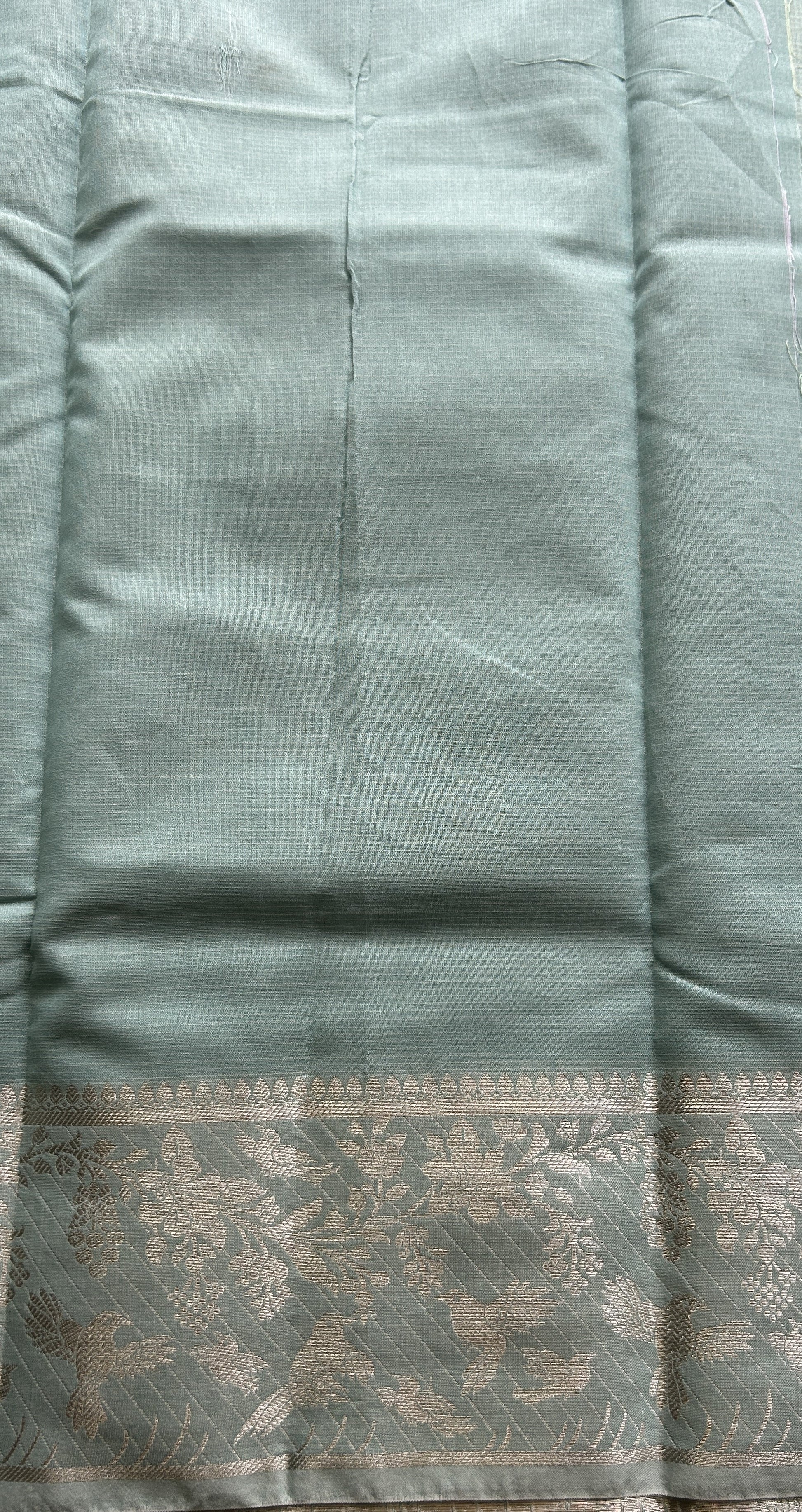Silk kota Saree Ice Blue colored Complemented with a Zari Border. - Sampradaya Designer Studio