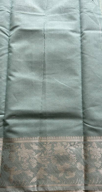 Silk kota Saree Ice Blue colored Complemented with a Zari Border. - Sampradaya Designer Studio