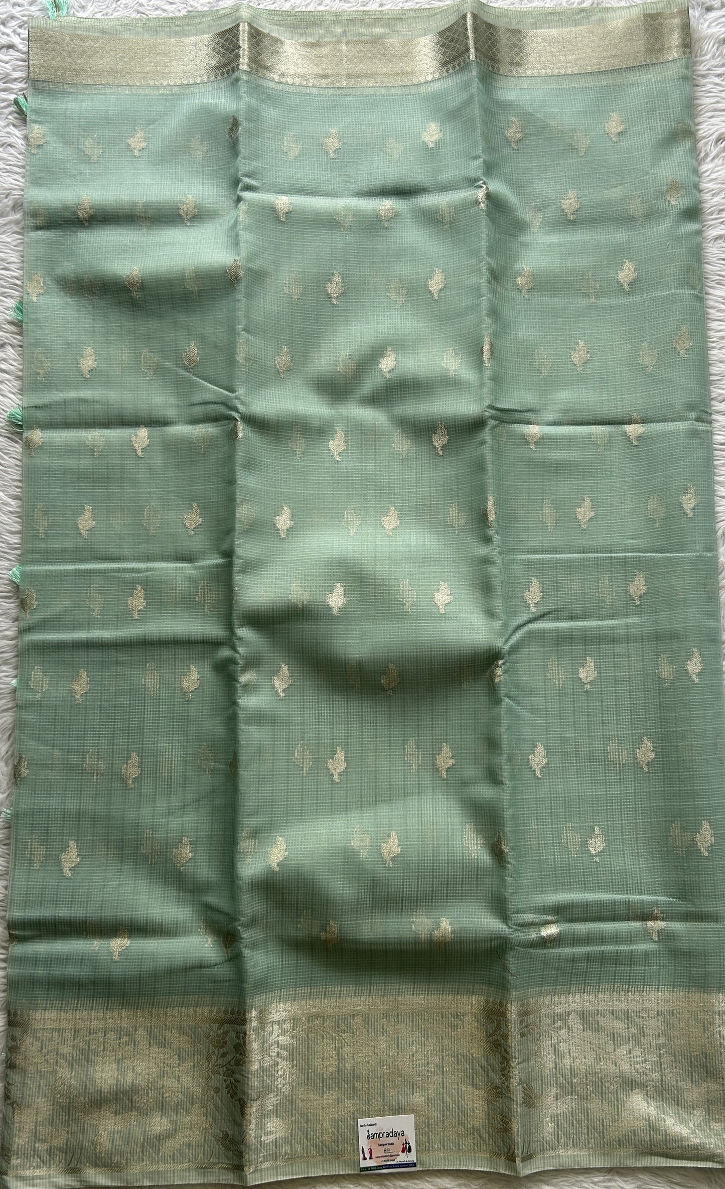 Silk kota Saree Ice Blue colored Complemented with a Zari Border. - Sampradaya Designer Studio