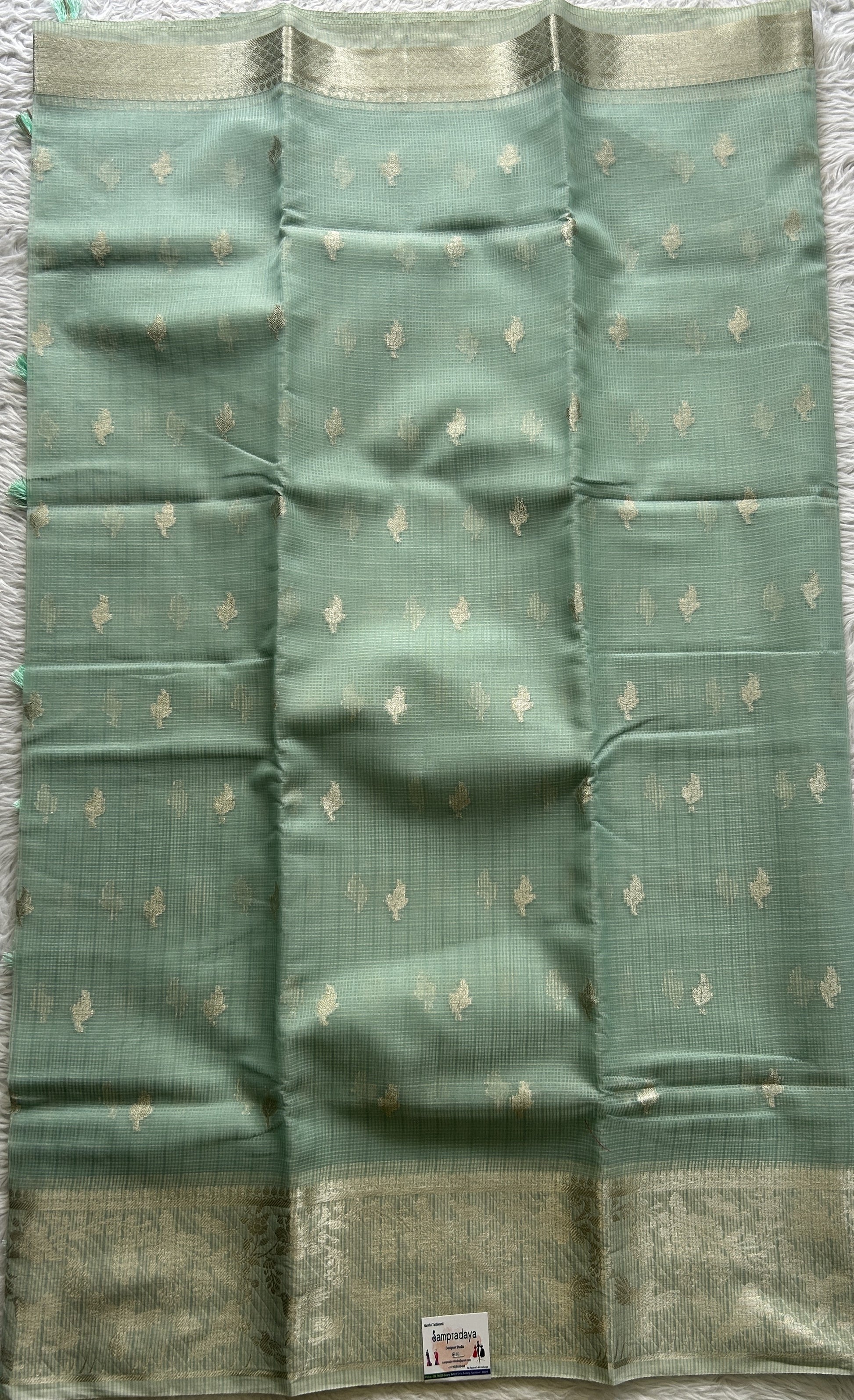 Silk kota Saree Ice Blue colored Complemented with a Zari Border. - Sampradaya Designer Studio