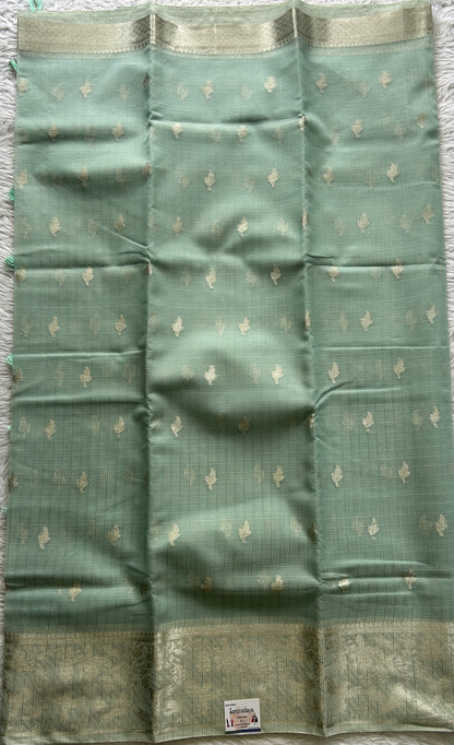 Silk kota Saree Ice Blue colored Complemented with a Zari Border. - Sampradaya Designer Studio