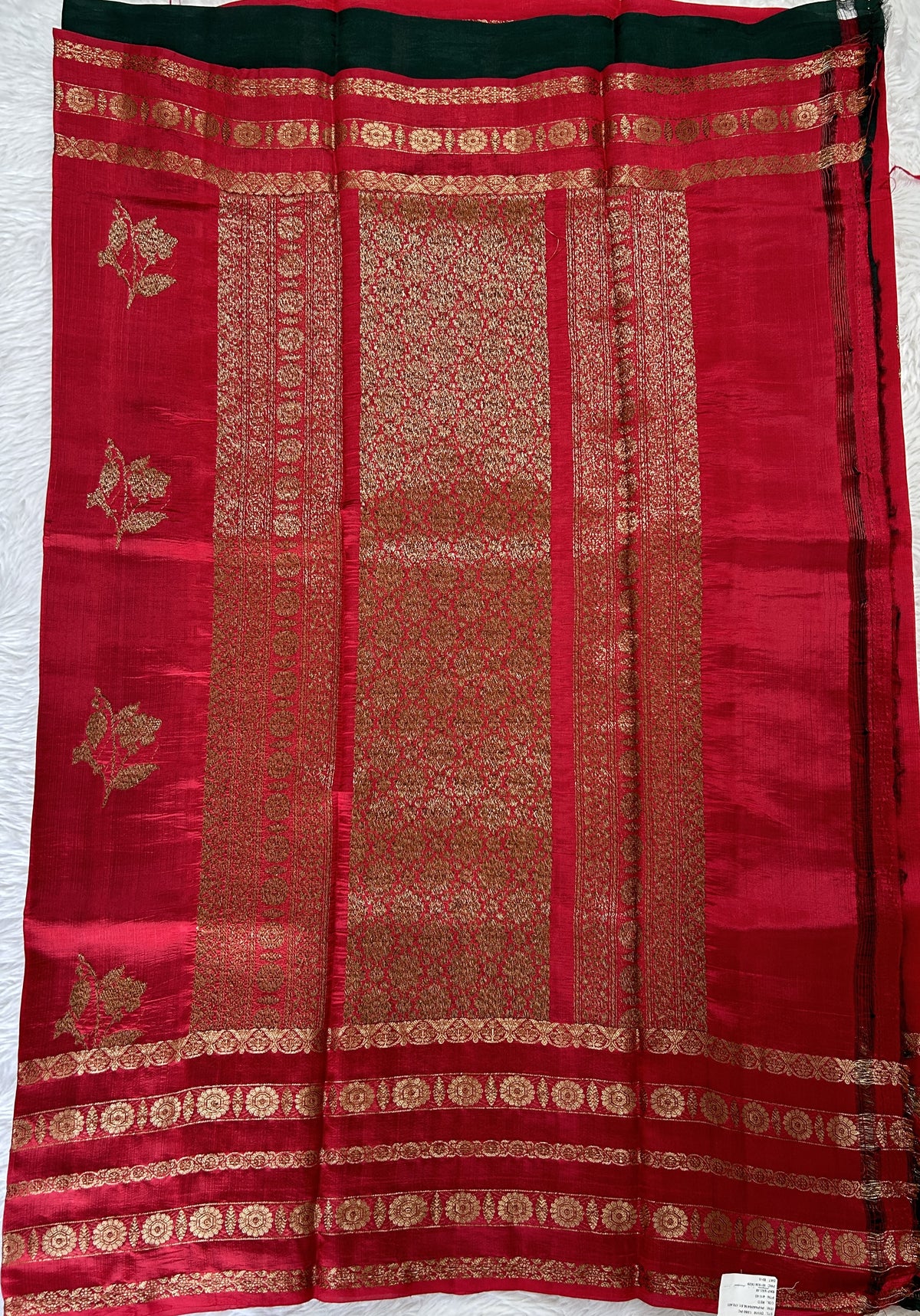 Raw Mango or Pooniya Silk Saree Red Colored Complemented With a Zari Gap Border - Sampradaya Designer Studio
