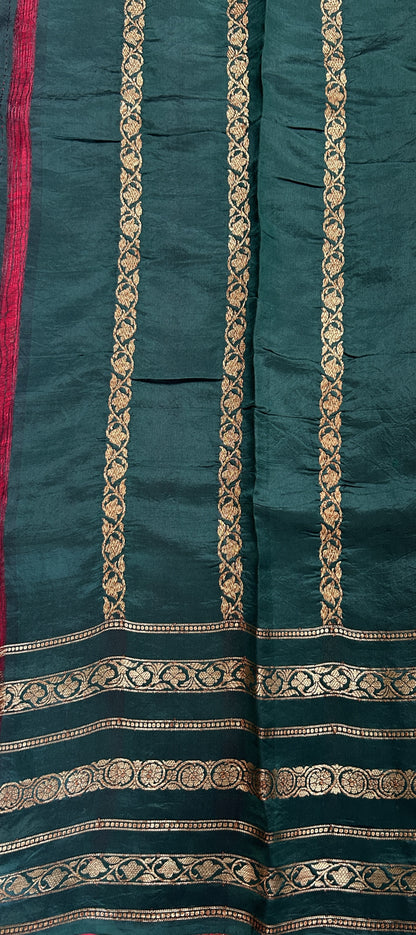 Raw Mango or Pooniya Silk Saree Red Colored Complemented With a Zari Gap Border - Sampradaya Designer Studio