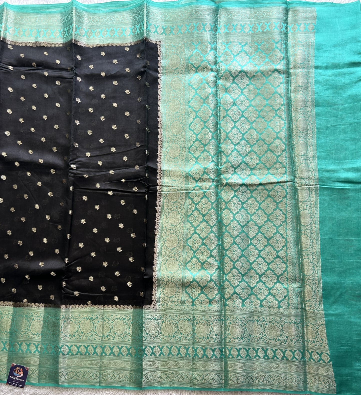 Black Chiniya Silk Saree with Gold Zari Border - Pure Handloom | Silk Mark Certified - Sampradaya Designer Studio