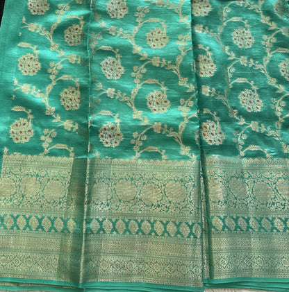 Black Chiniya Silk Saree with Gold Zari Border - Pure Handloom | Silk Mark Certified - Sampradaya Designer Studio