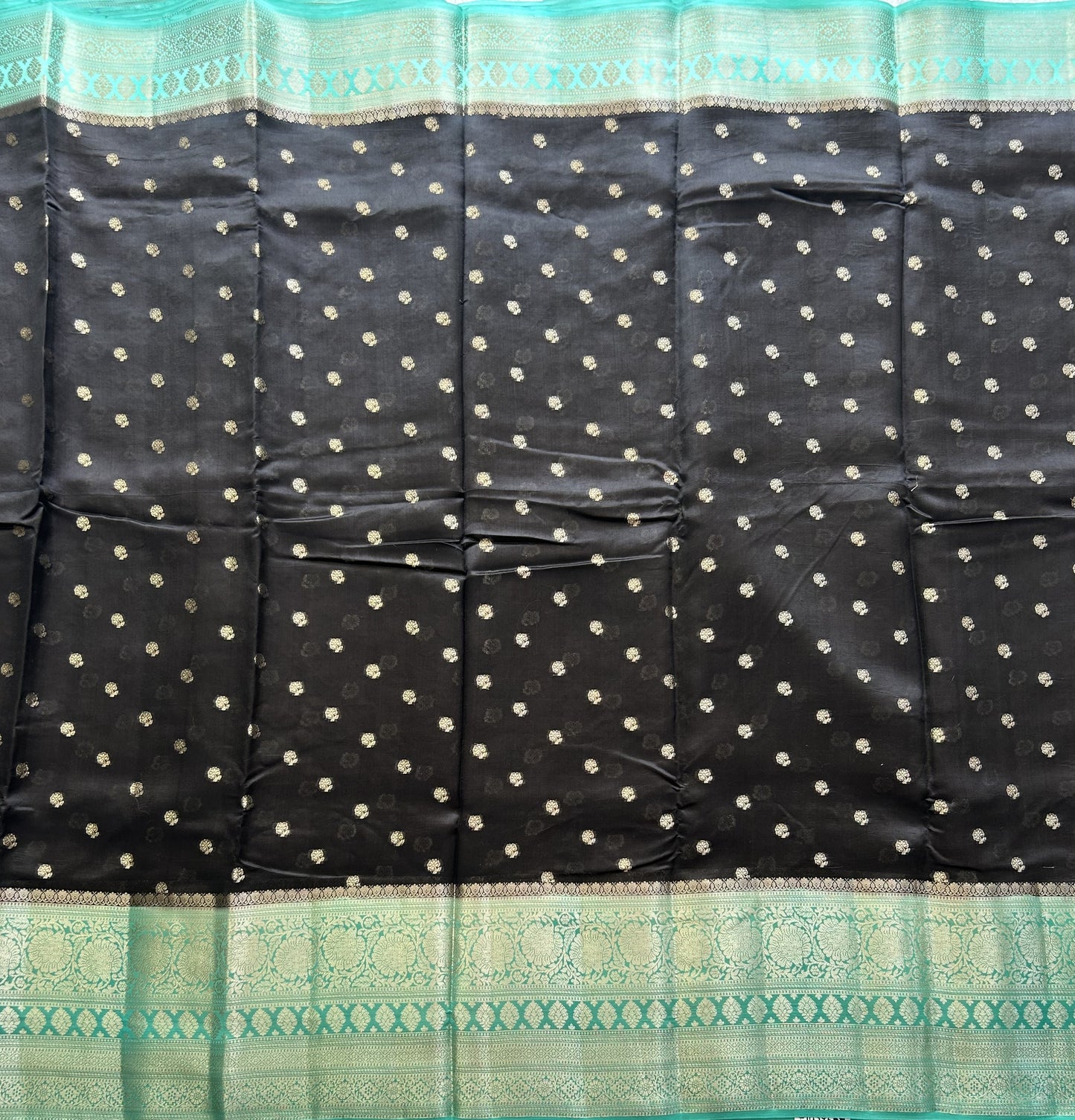 Black Chiniya Silk Saree with Gold Zari Border - Pure Handloom | Silk Mark Certified - Sampradaya Designer Studio