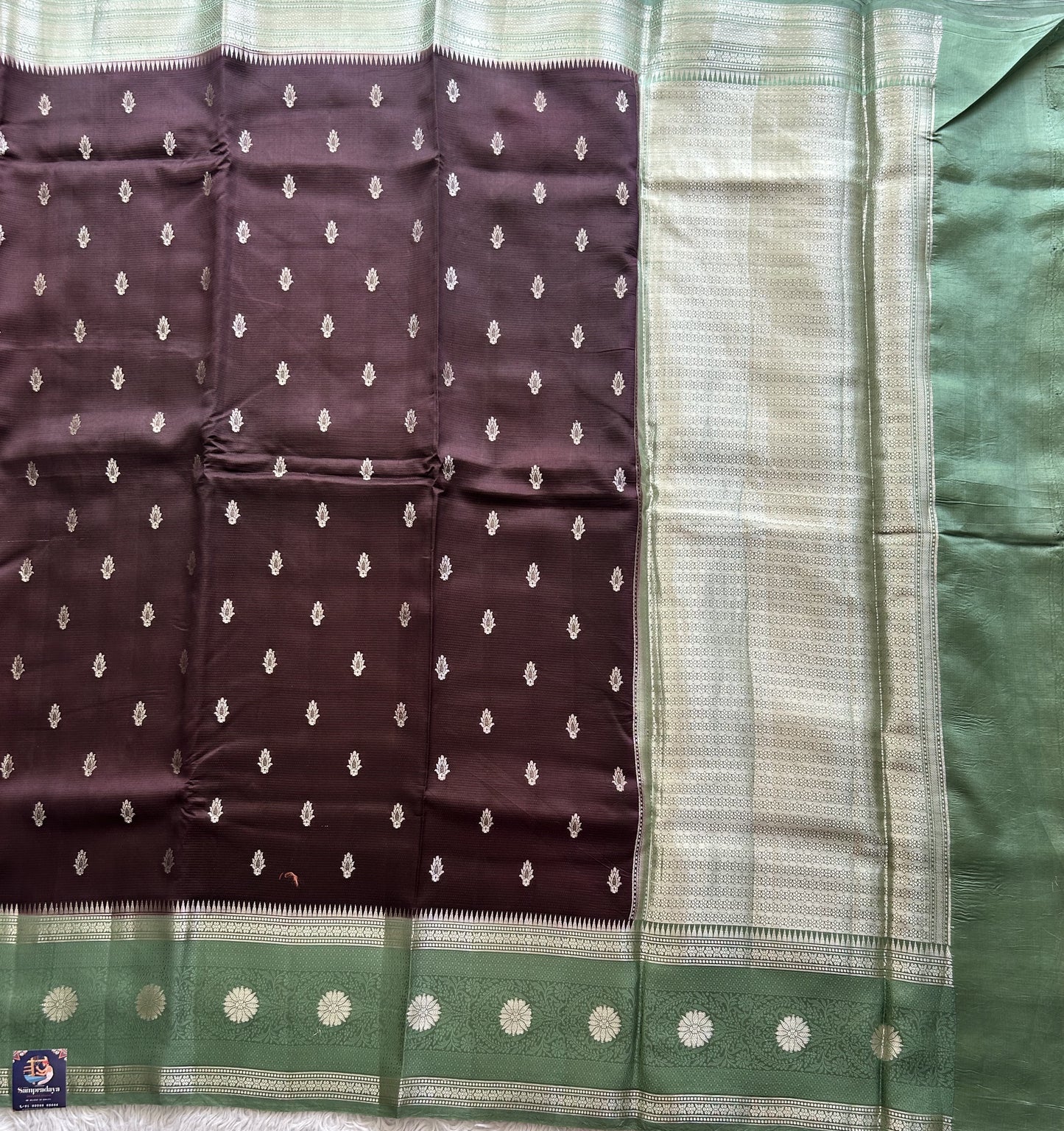 Brown Chiniya Silk Saree with Gold Zari Border - Pure Handloom | Silk Mark Certified - Sampradaya Designer Studio