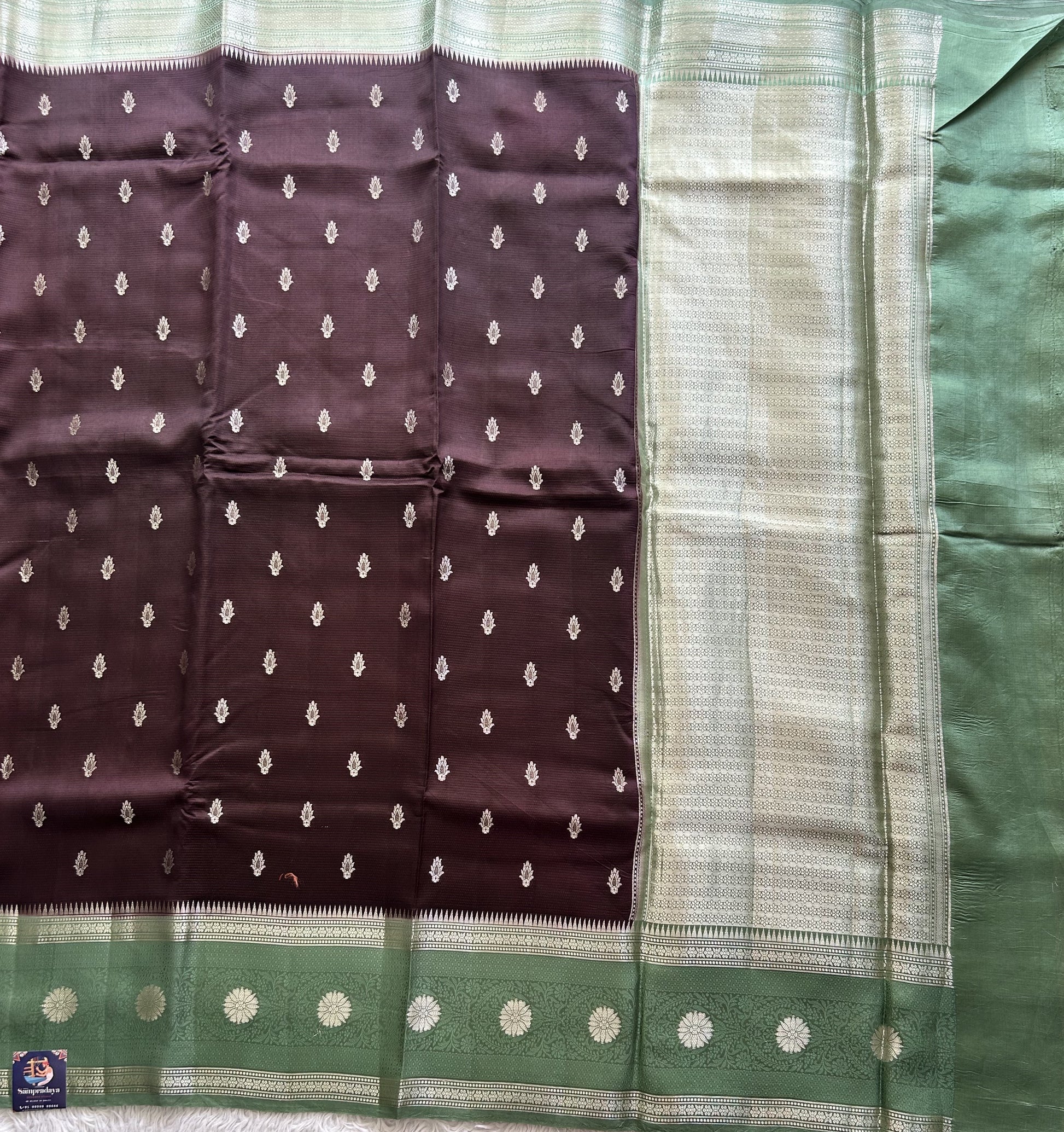 Brown Chiniya Silk Saree with Gold Zari Border - Pure Handloom | Silk Mark Certified - Sampradaya Designer Studio
