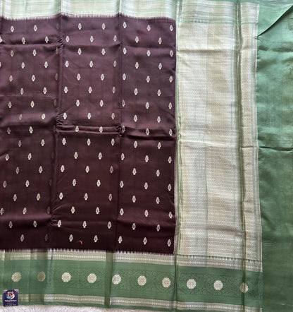 Brown Chiniya Silk Saree with Gold Zari Border - Pure Handloom | Silk Mark Certified - Sampradaya Designer Studio