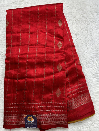 Banarasi Raw Silk Sarees Red Colored Complemented With a Intricate Weaving Border - Sampradaya Designer Studio