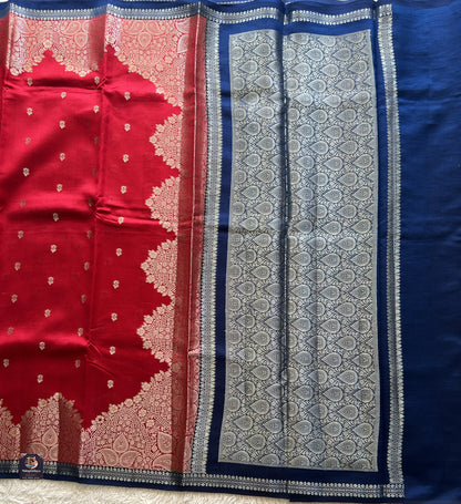 Reddish Pink Chiniya Silk Saree with Gold Zari Border - Pure Handloom | Silk Mark Certified - Sampradaya Designer Studio