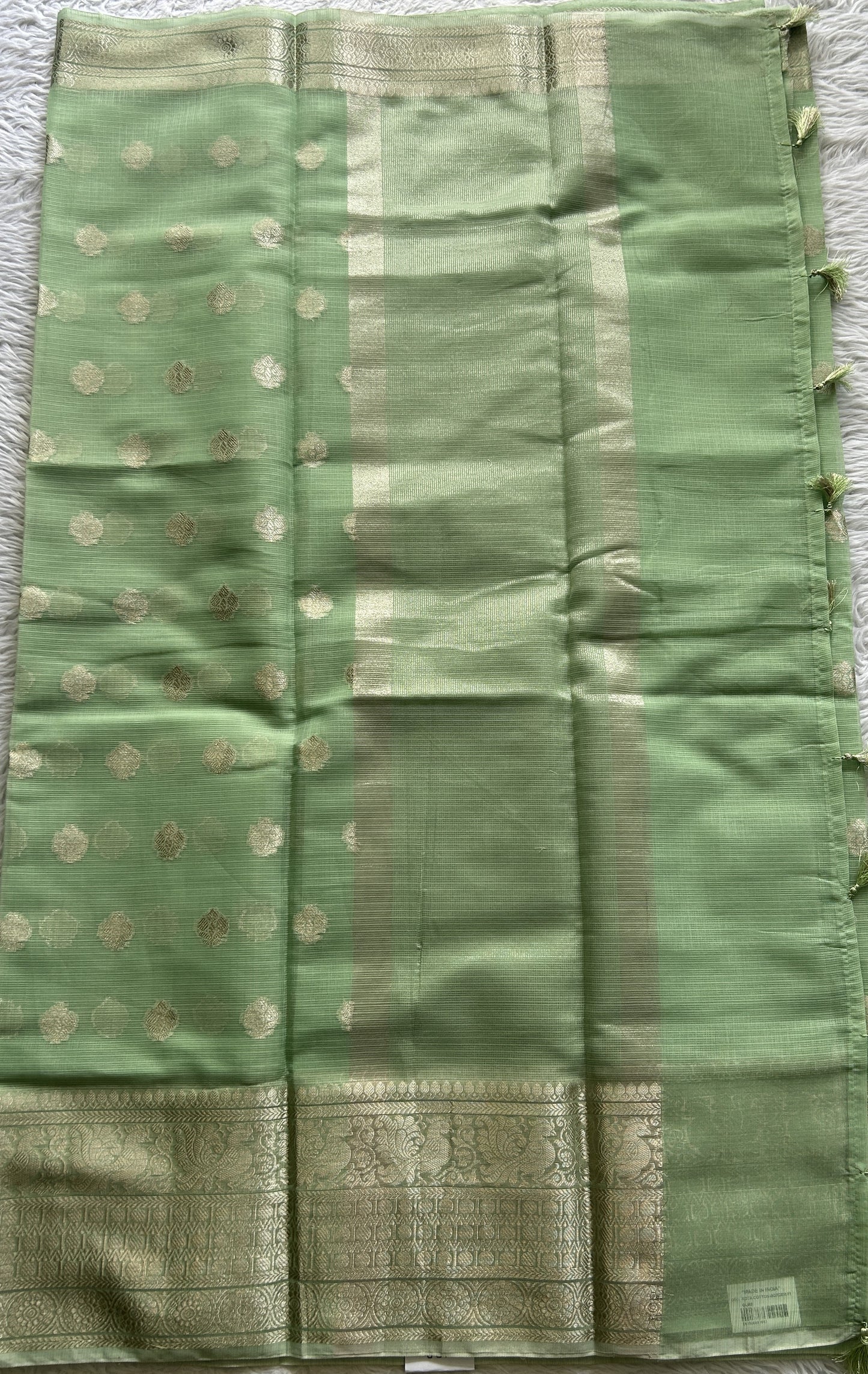 Silk kota Saree Light Green colored Complemented with a Zari Border. - Sampradaya Designer Studio
