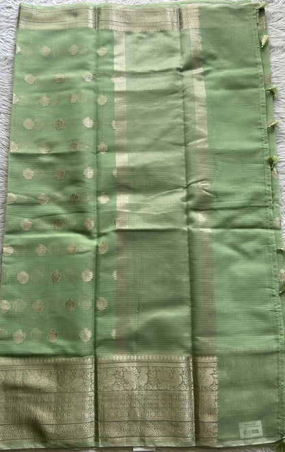 Silk kota Saree Light Green colored Complemented with a Zari Border. - Sampradaya Designer Studio