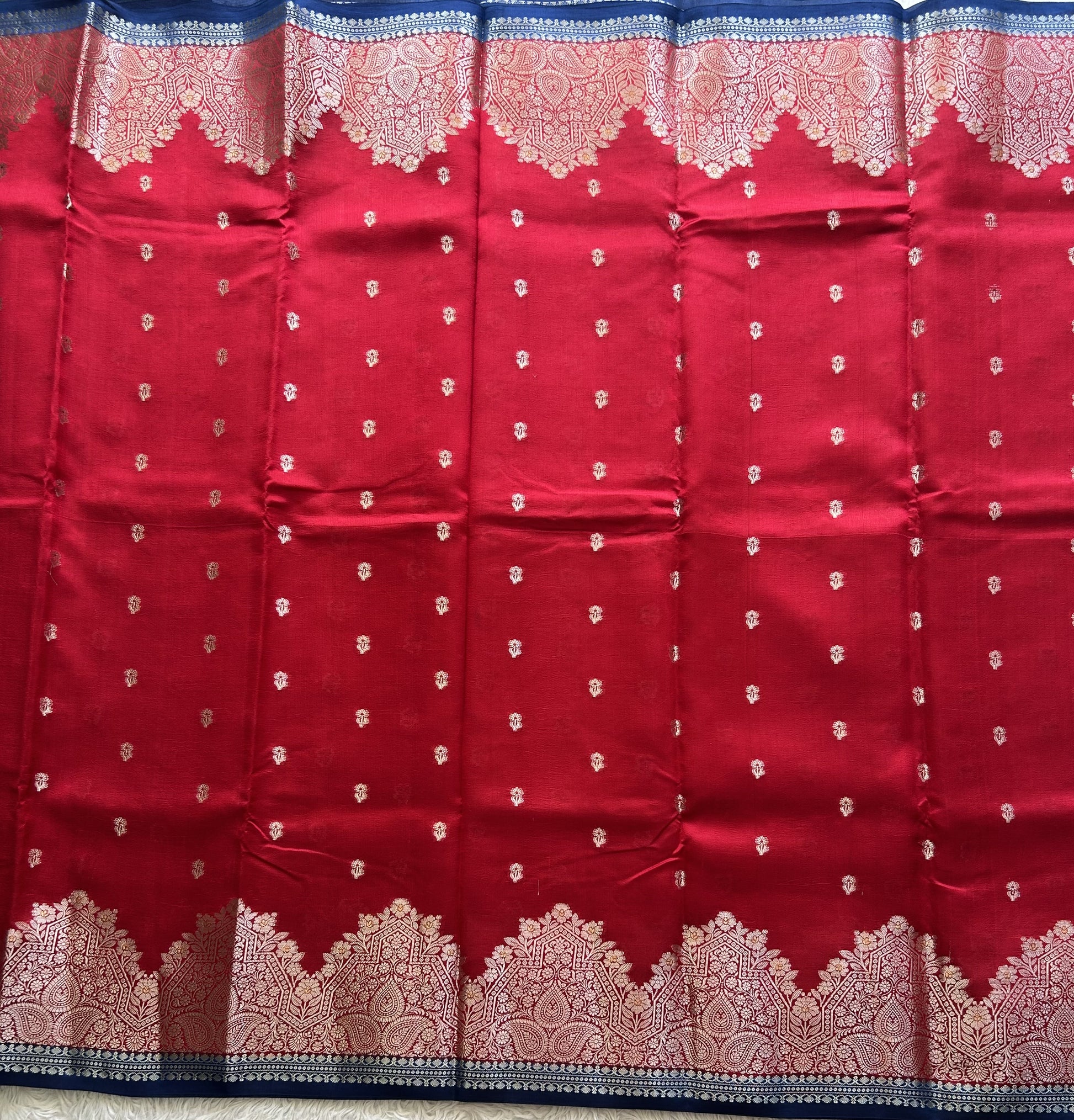 Reddish Pink Chiniya Silk Saree with Gold Zari Border - Pure Handloom | Silk Mark Certified - Sampradaya Designer Studio