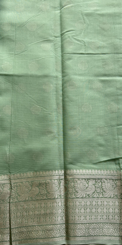 Silk kota Saree Light Green colored Complemented with a Zari Border. - Sampradaya Designer Studio
