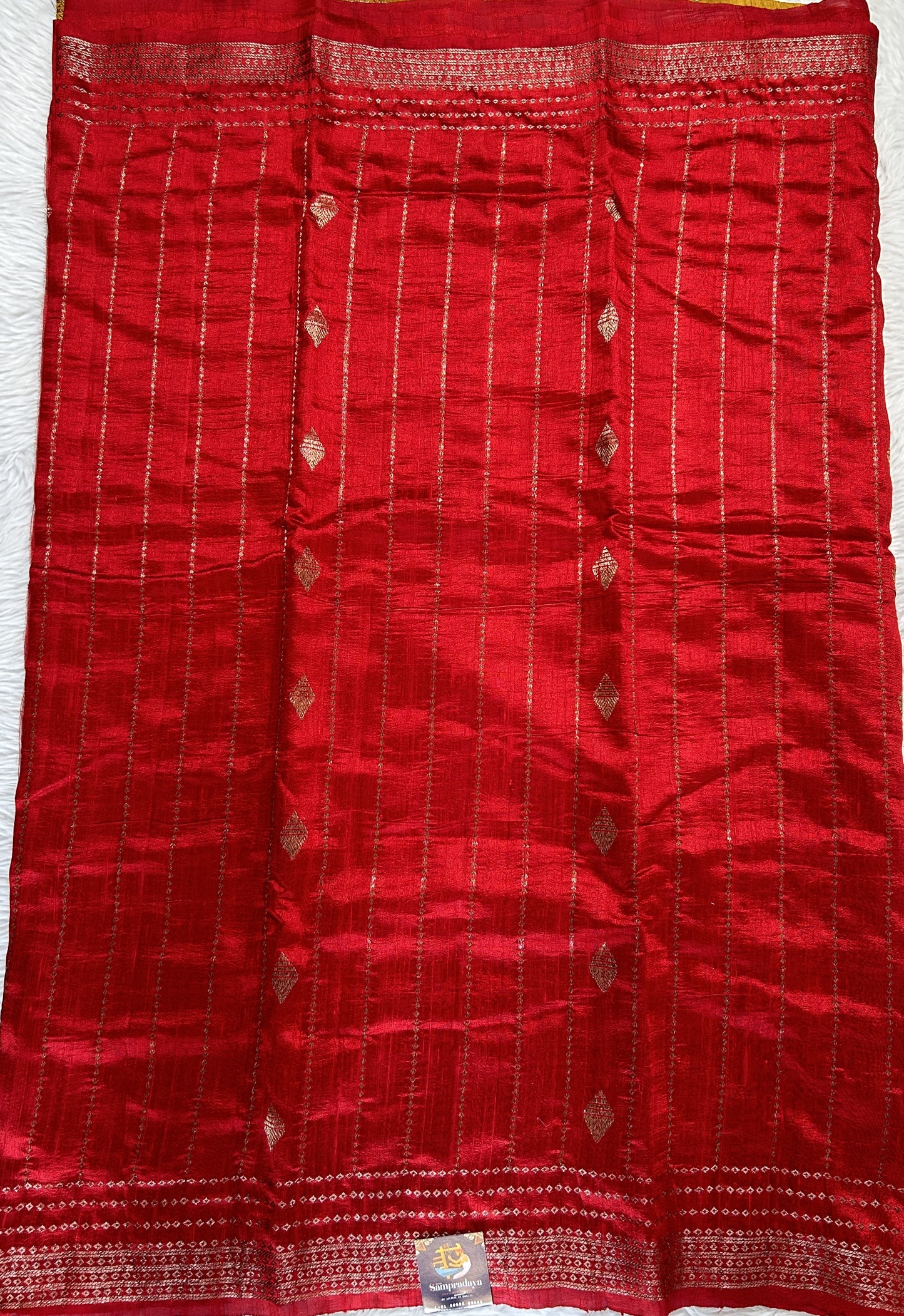 Banarasi Raw Silk Sarees Red Colored Complemented With a Intricate Weaving Border - Sampradaya Designer Studio