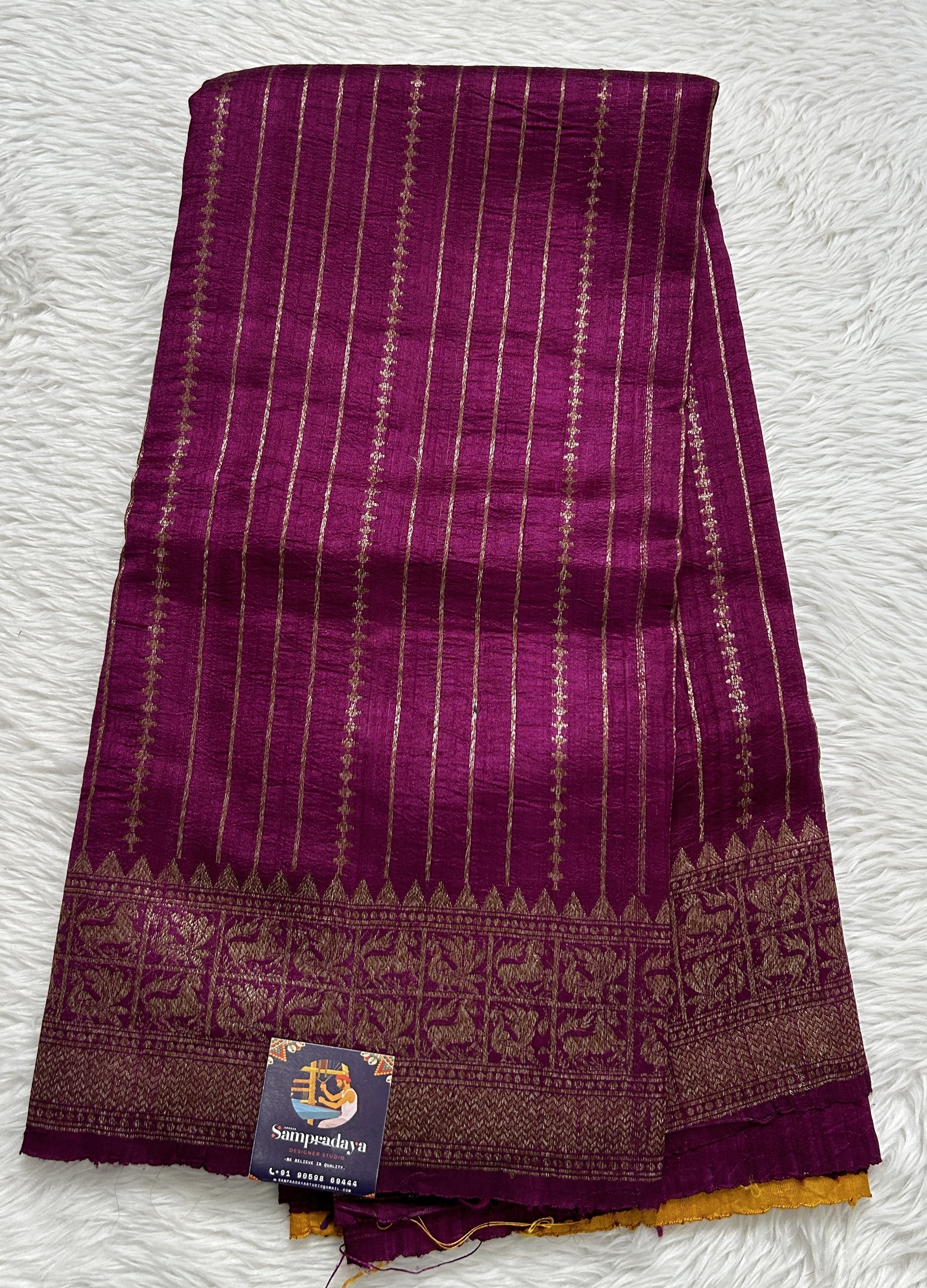 Banarasi Raw Silk Sarees Purple Colored Complemented With a Intricate Weaving Border - Sampradaya Designer Studio