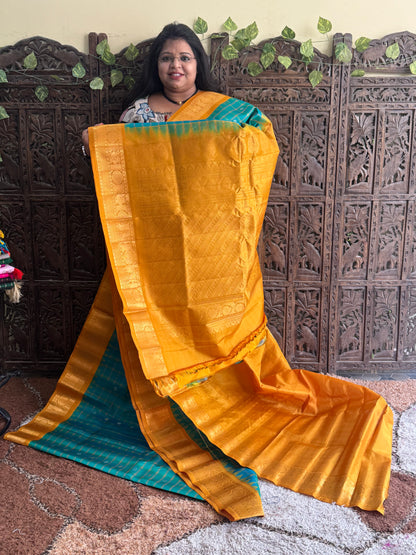 Green Gadwal Silk Saree with Gold Zari Border — Pure Handloom | Silk Mark Certified - Sampradaya Designer Studio
