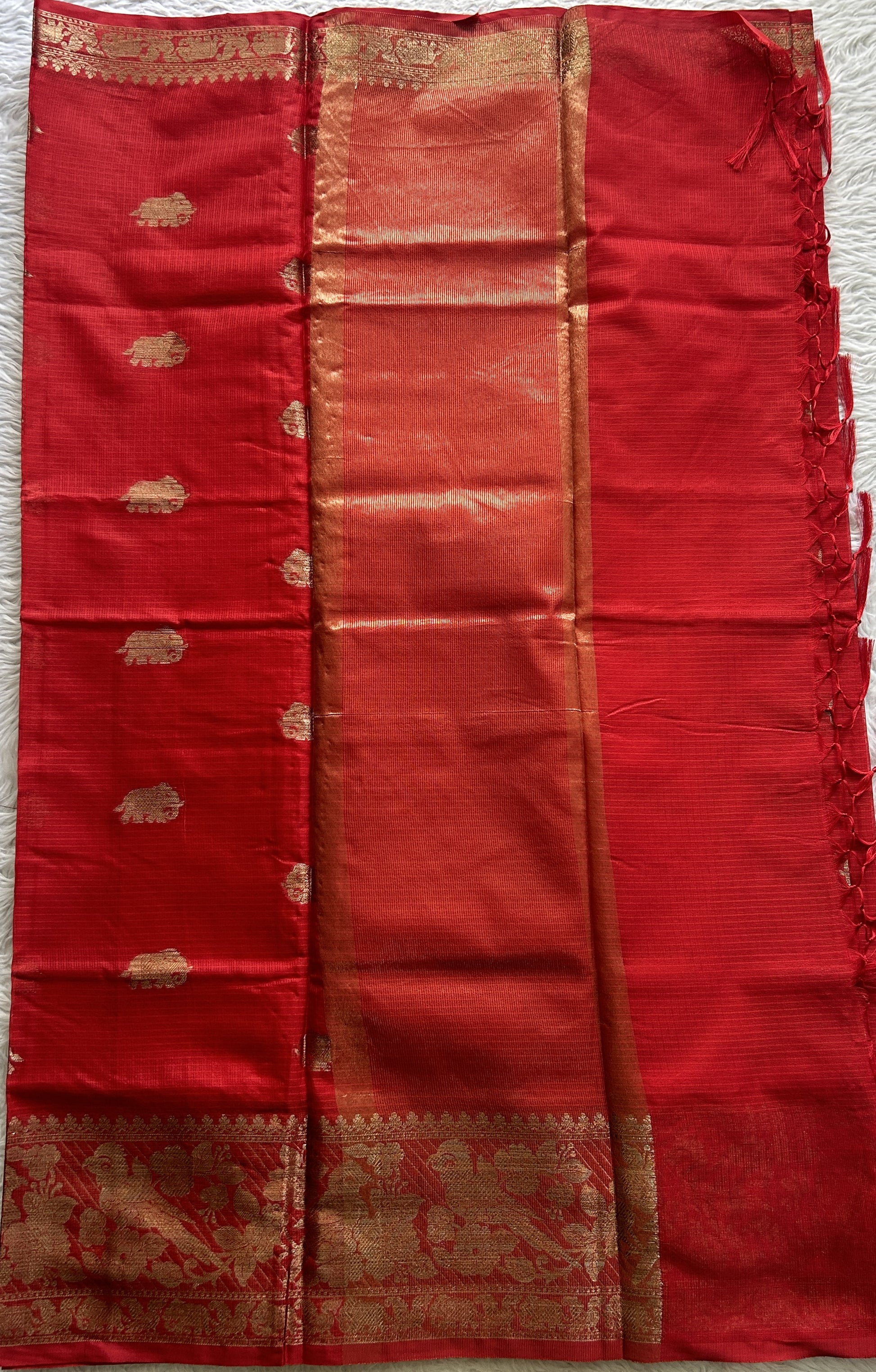Silk kota Saree Red colored Complemented with a Zari Border. - Sampradaya Designer Studio