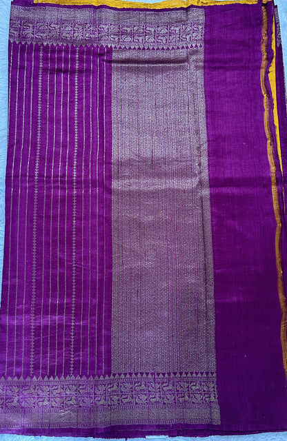 Banarasi Raw Silk Sarees Purple Colored Complemented With a Intricate Weaving Border - Sampradaya Designer Studio