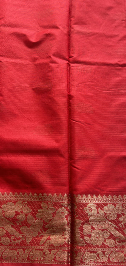 Silk kota Saree Red colored Complemented with a Zari Border. - Sampradaya Designer Studio