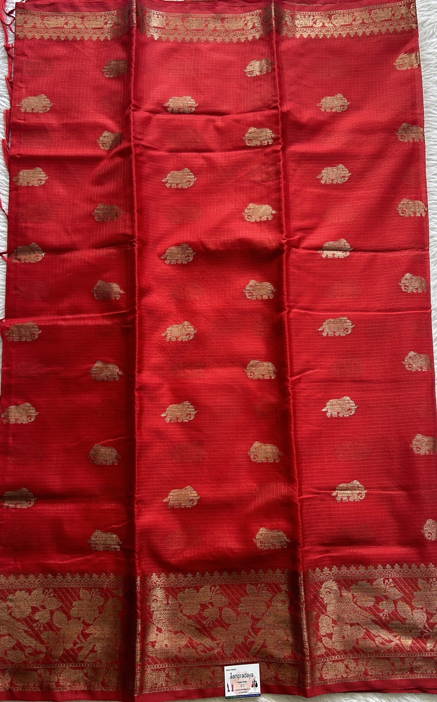 Silk kota Saree Red colored Complemented with a Zari Border. - Sampradaya Designer Studio